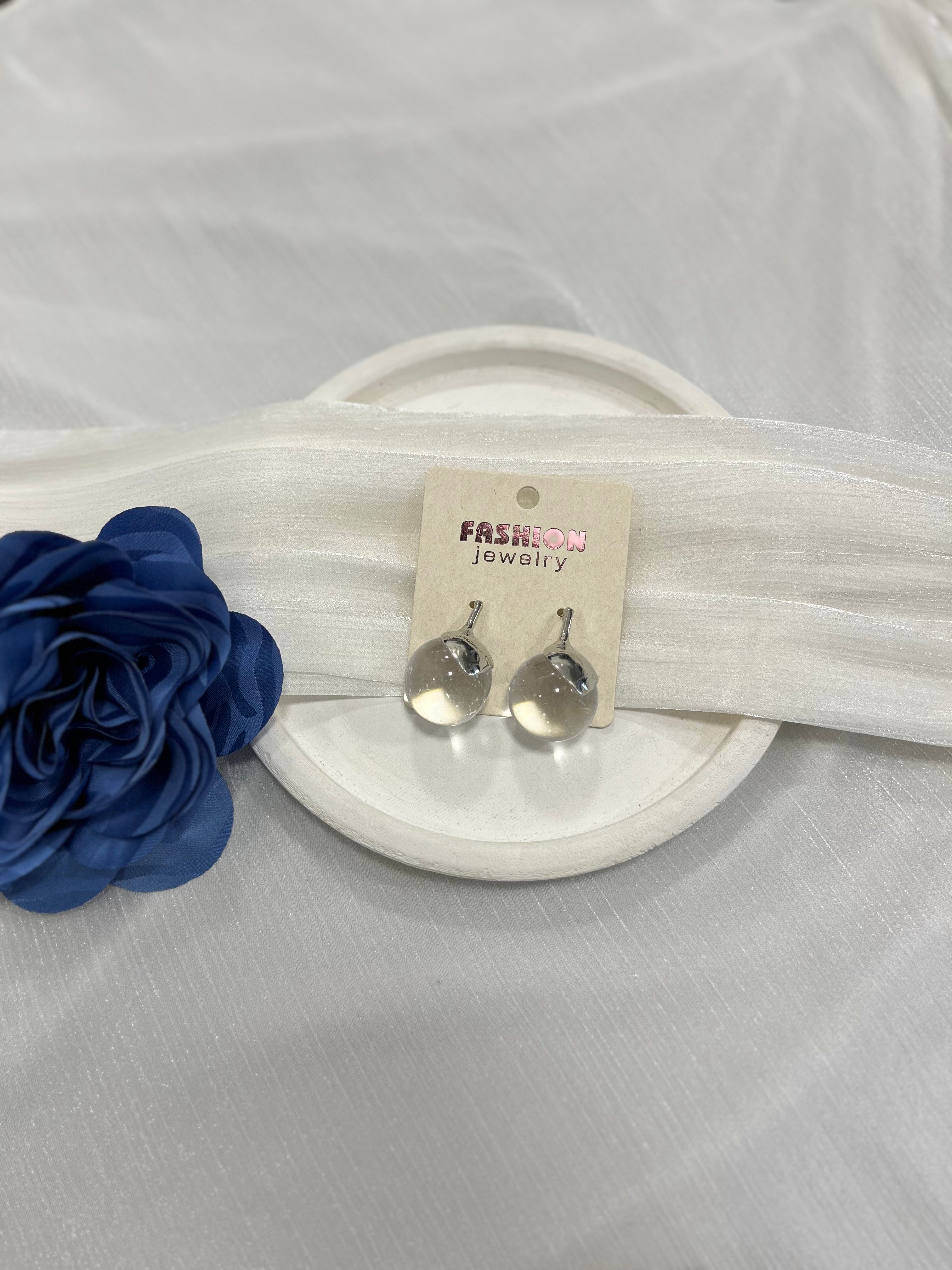 Gümüş Şeffaf Top Küpe KP68