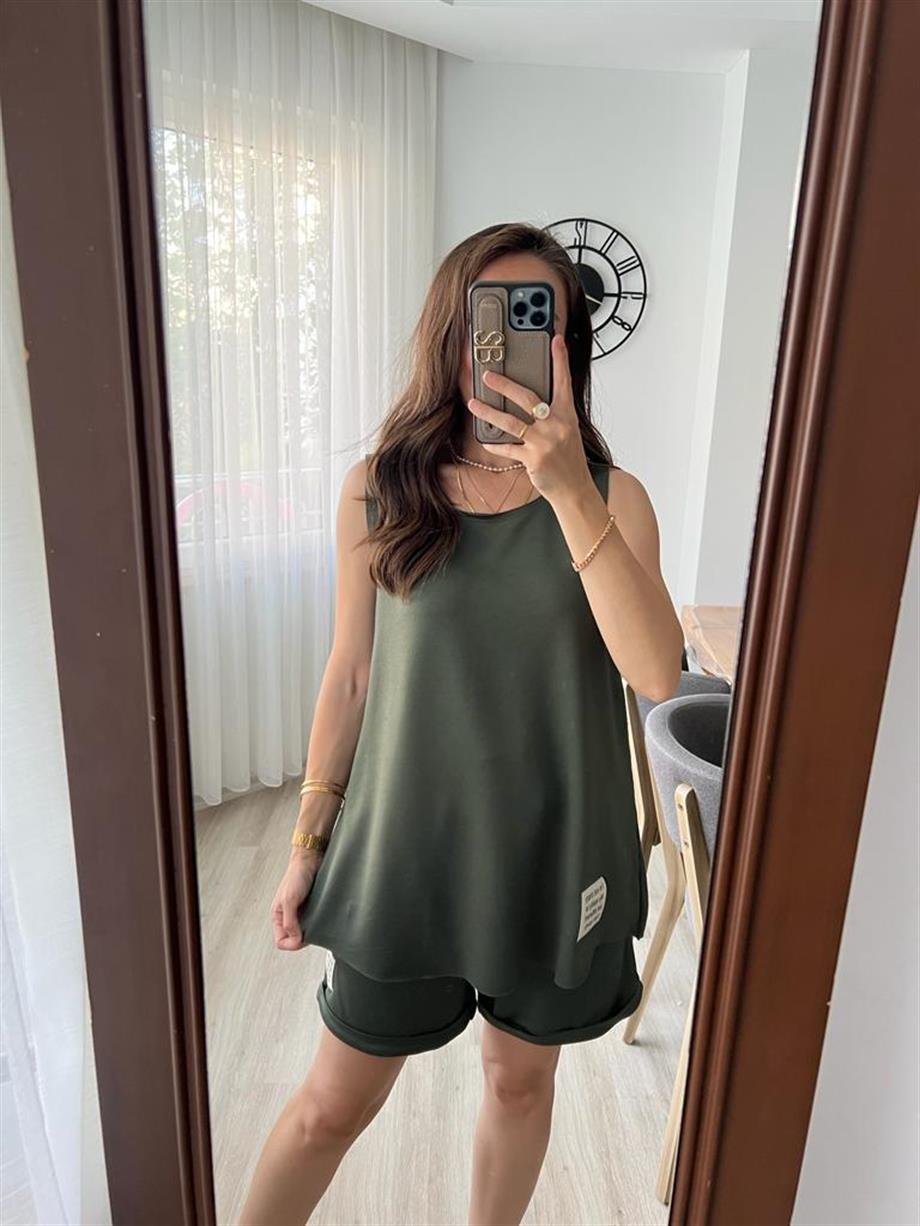 Haki Armalı Kolsuz Bluz Şort Takım 267233