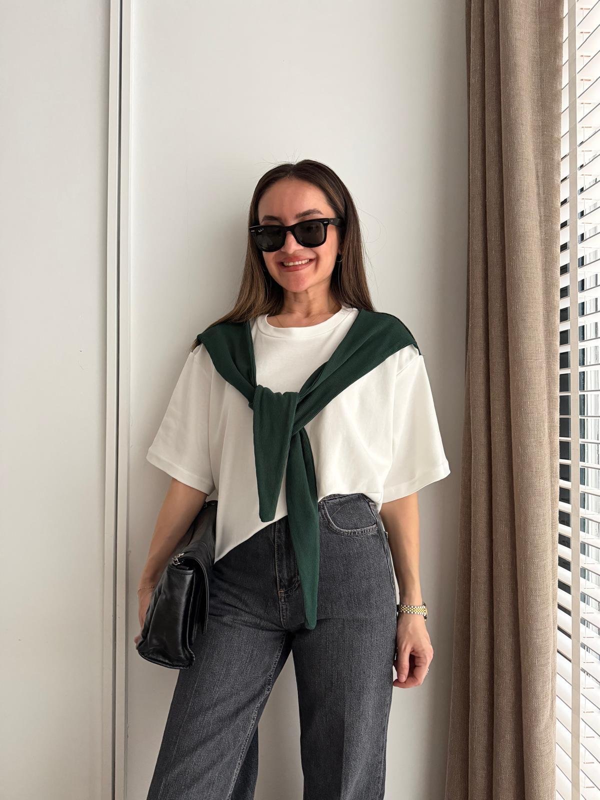 Haki Atkı Detaylı Kısa Kol Tshirt 580688