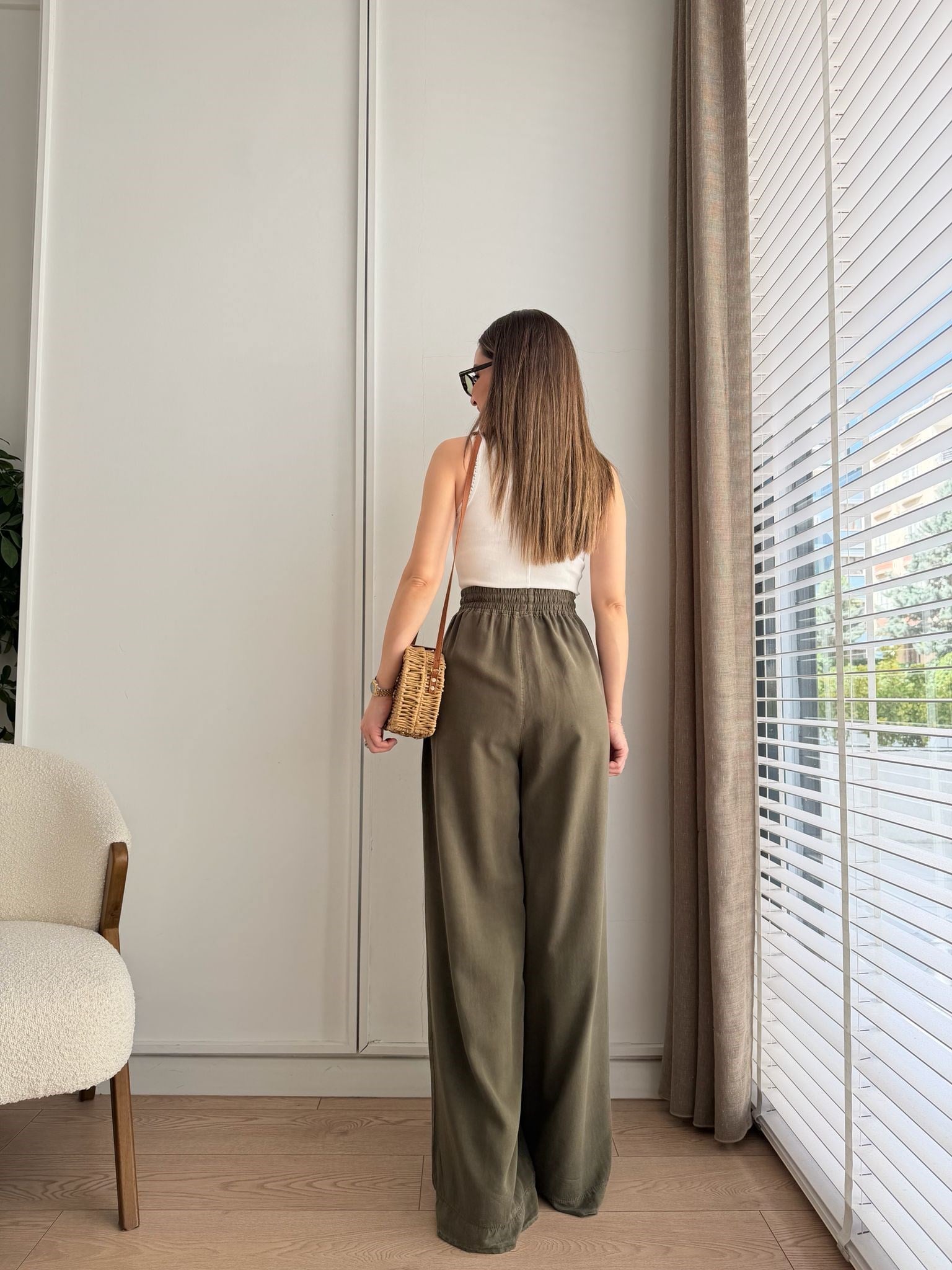 Haki Bel Lastikli Cepli Tensel Pantolon HS708