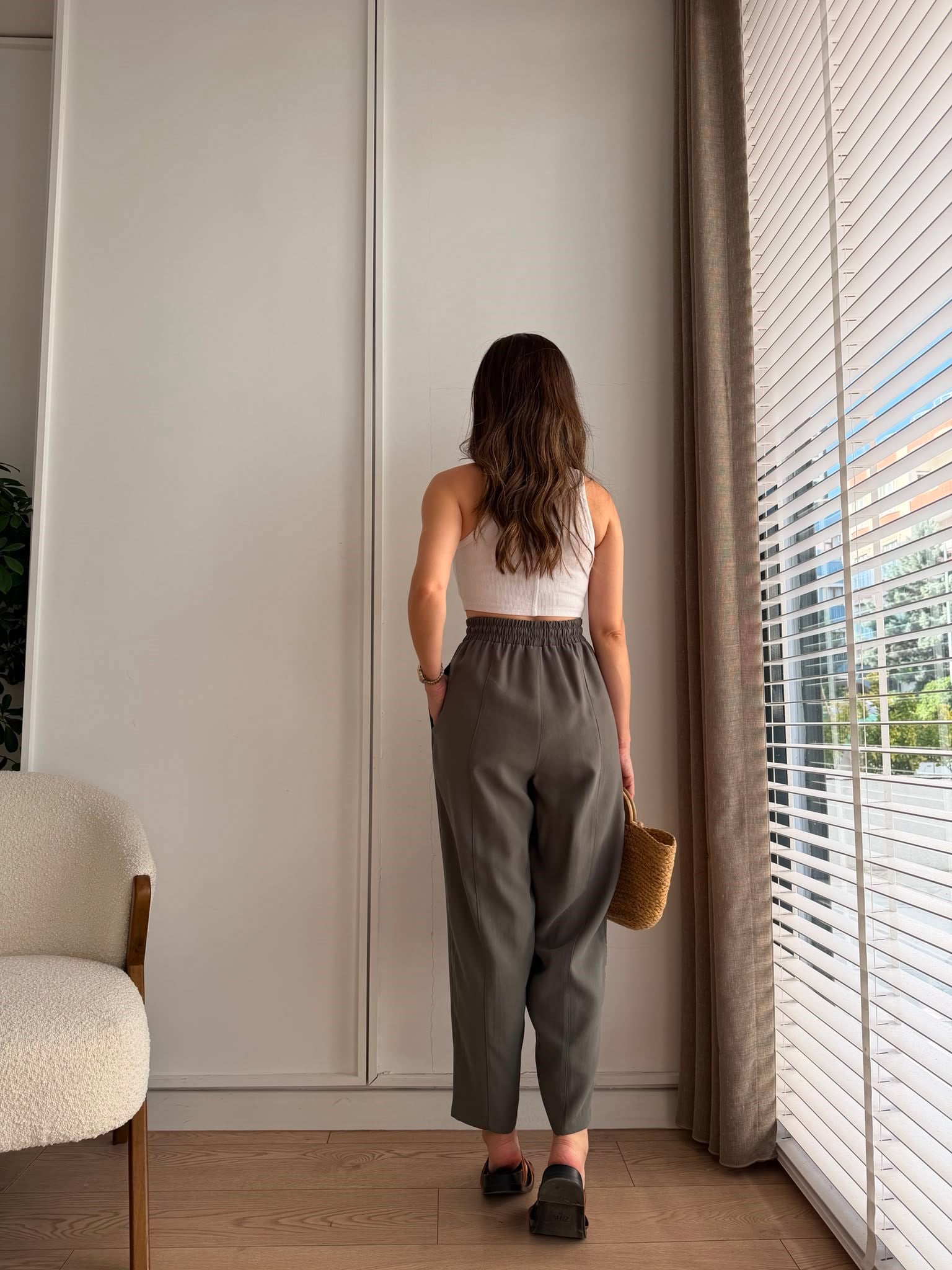 Haki Beli Lastikli Tensel Havuç Pantolon 581175