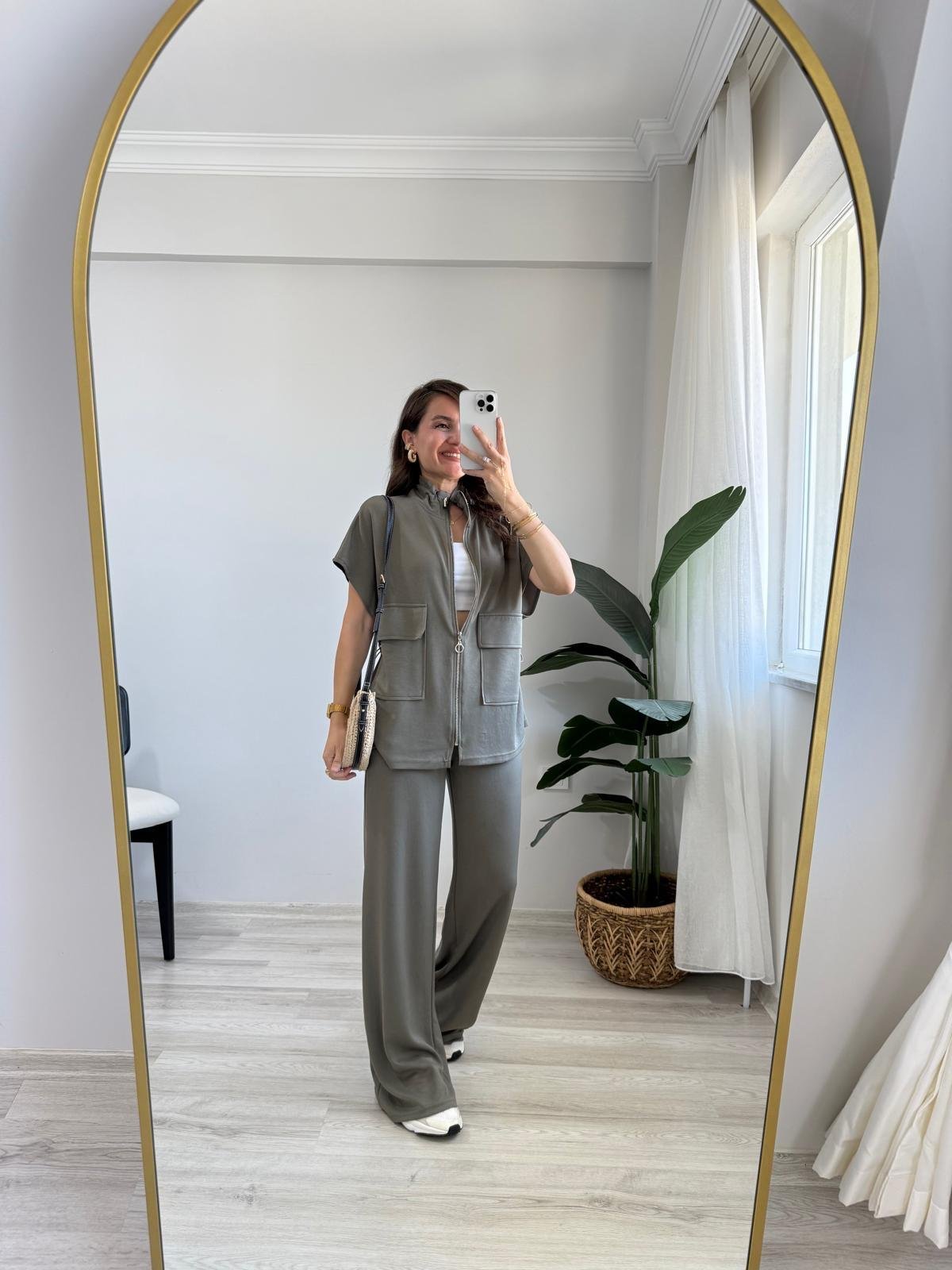 Haki Cepli Arkası Lastikli Modal Takım 3846