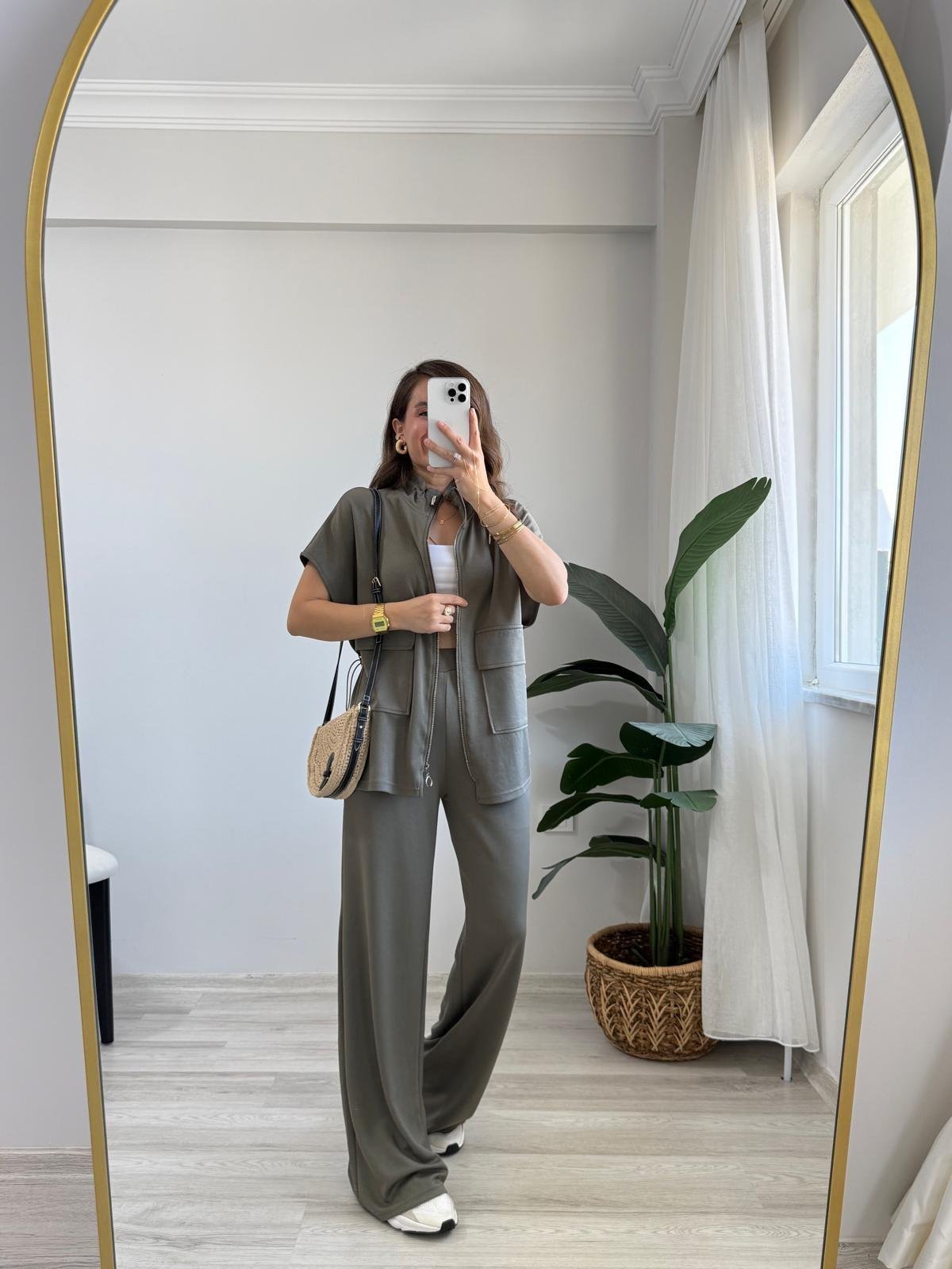 Haki Cepli Arkası Lastikli Modal Takım 3846