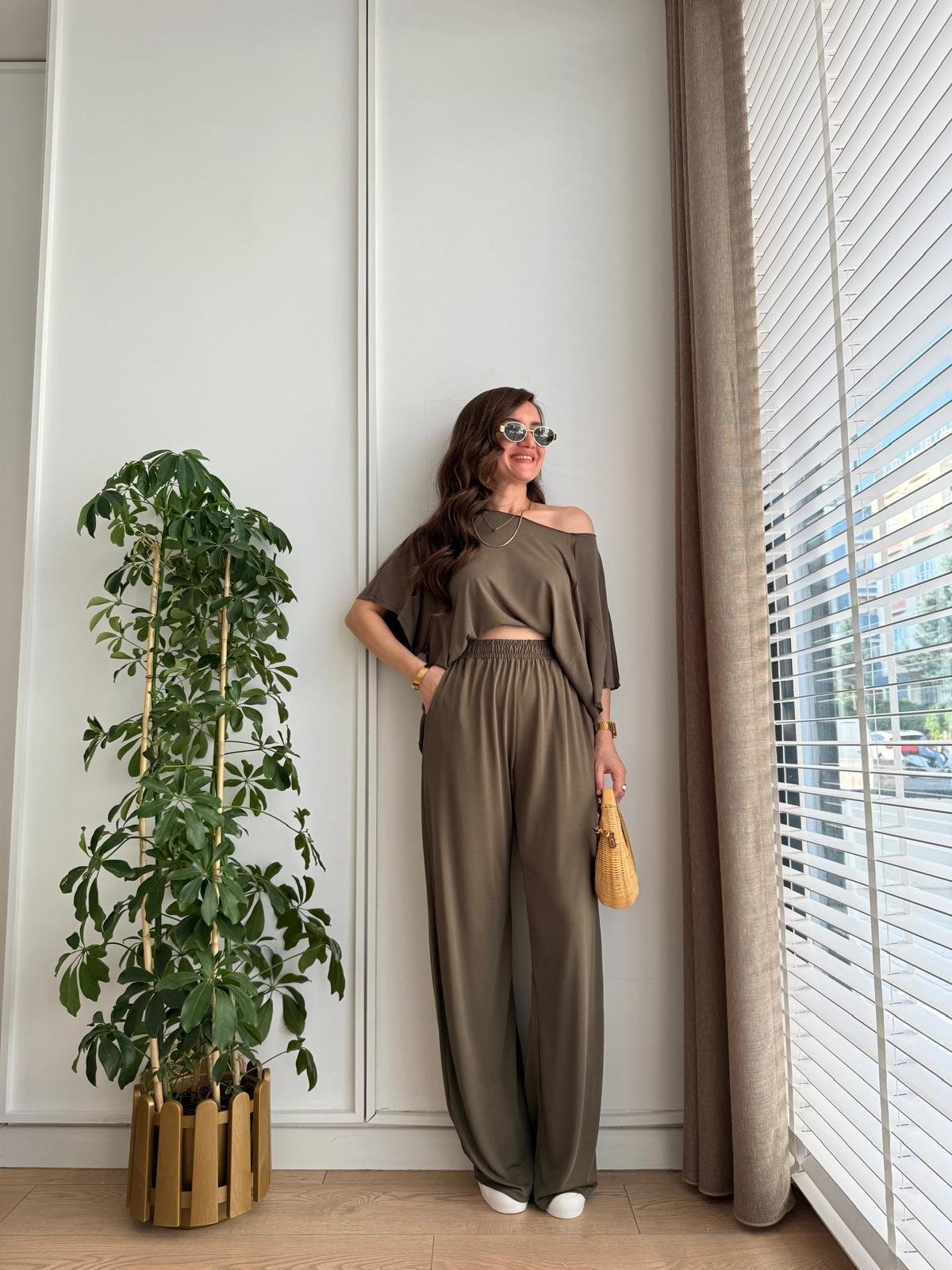 Haki Dikiş Detaylı Modal Takım 1129