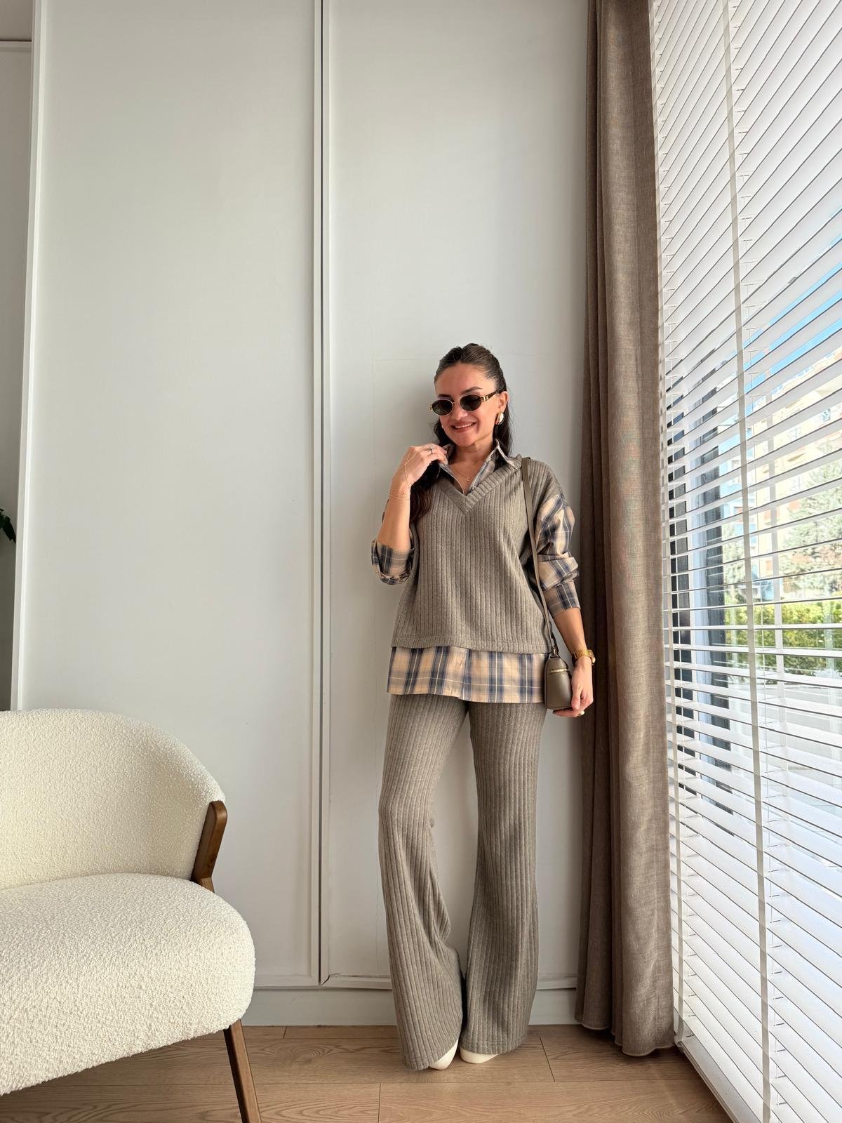 Haki Ekose Detaylı Fitilli Takım 36596