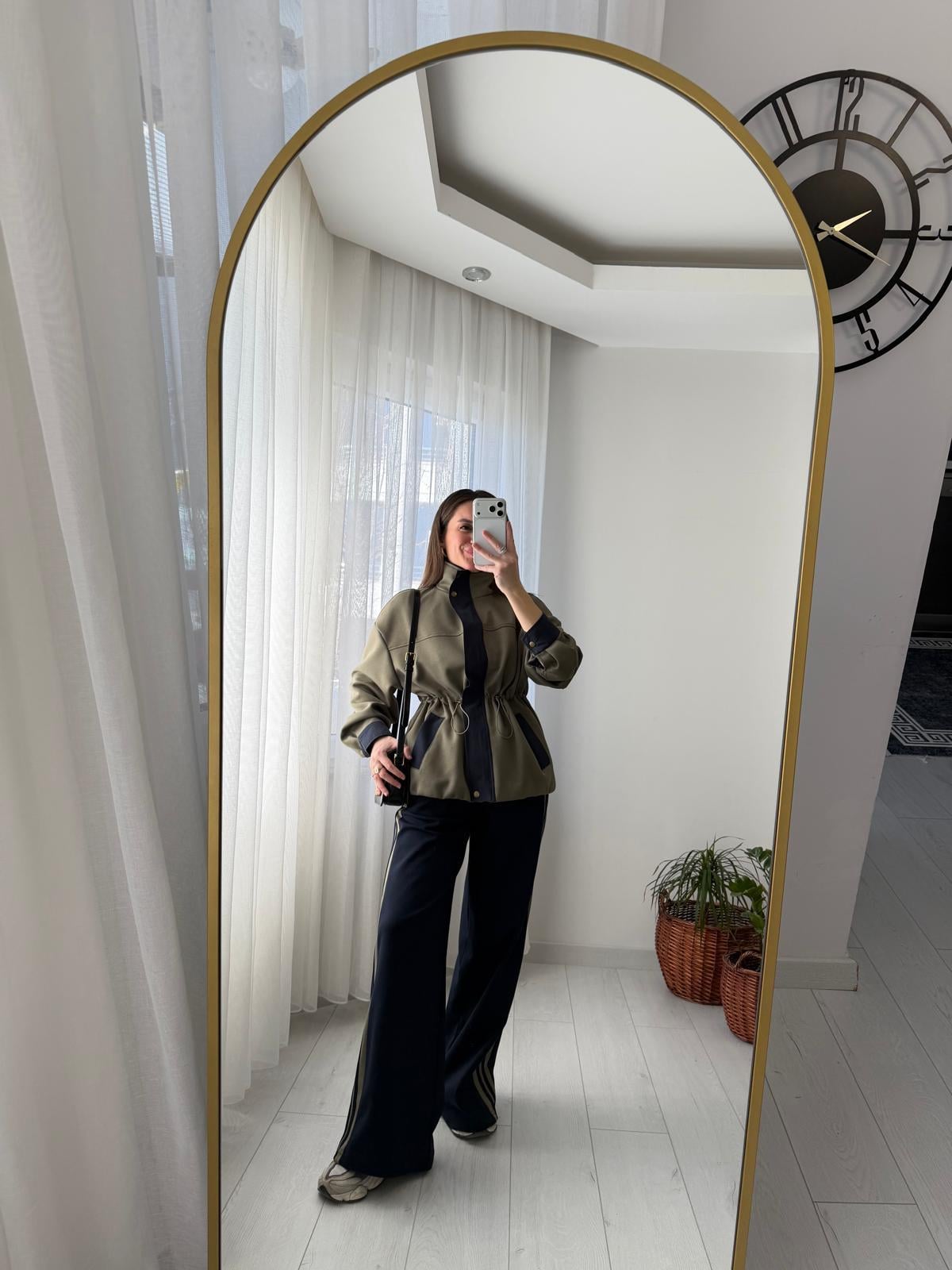 Haki Garnili Şerit Detaylı Modal Takım 37060