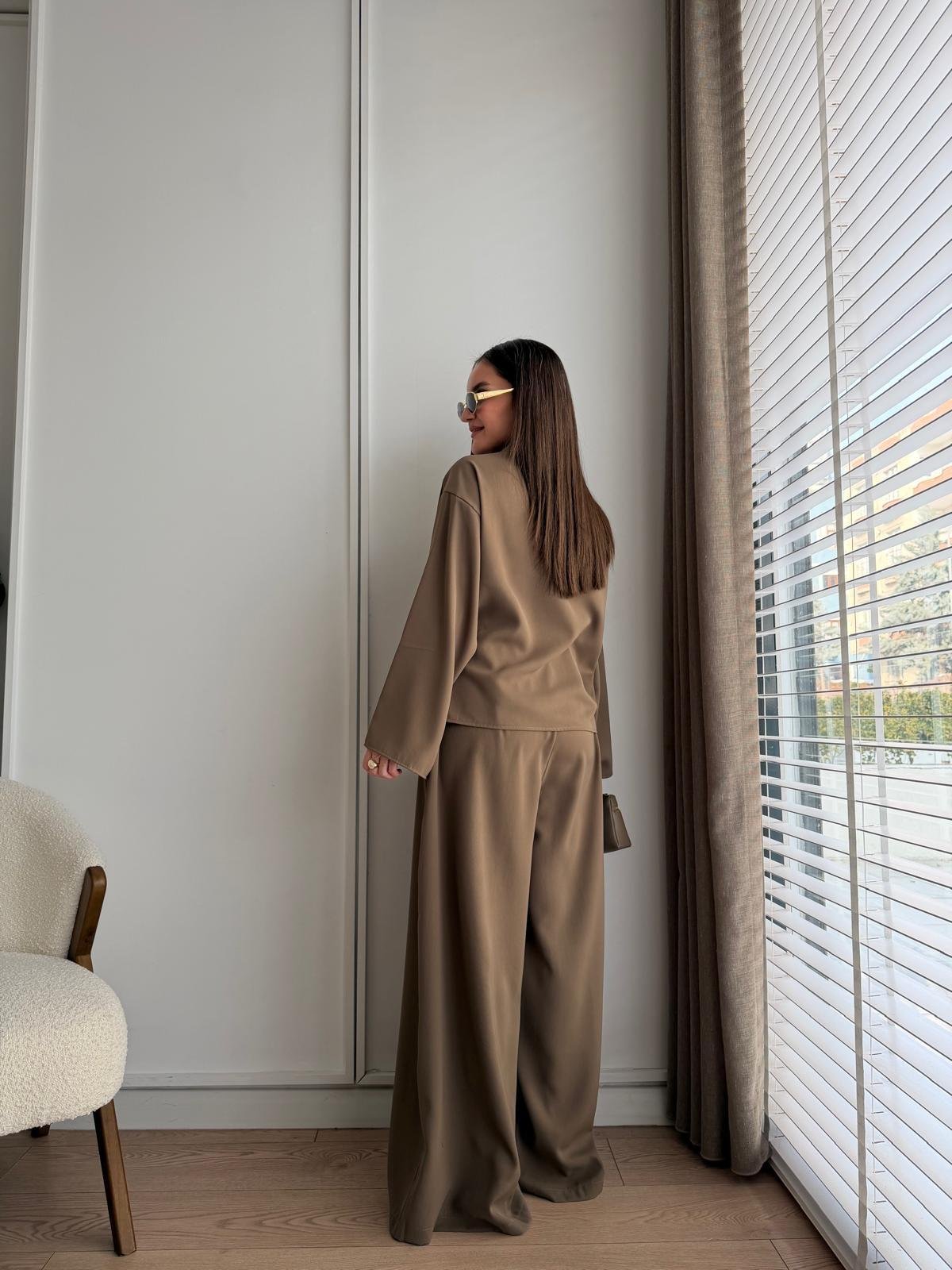 Haki Gül Broşlu Ceket Pantolon Takım 8896
