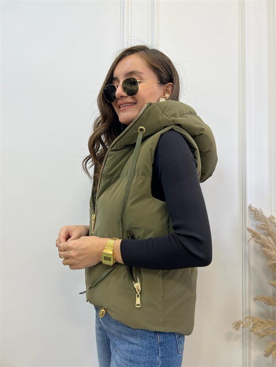 Haki Kapüşonlu İnfinity Şişme Yelek 11103