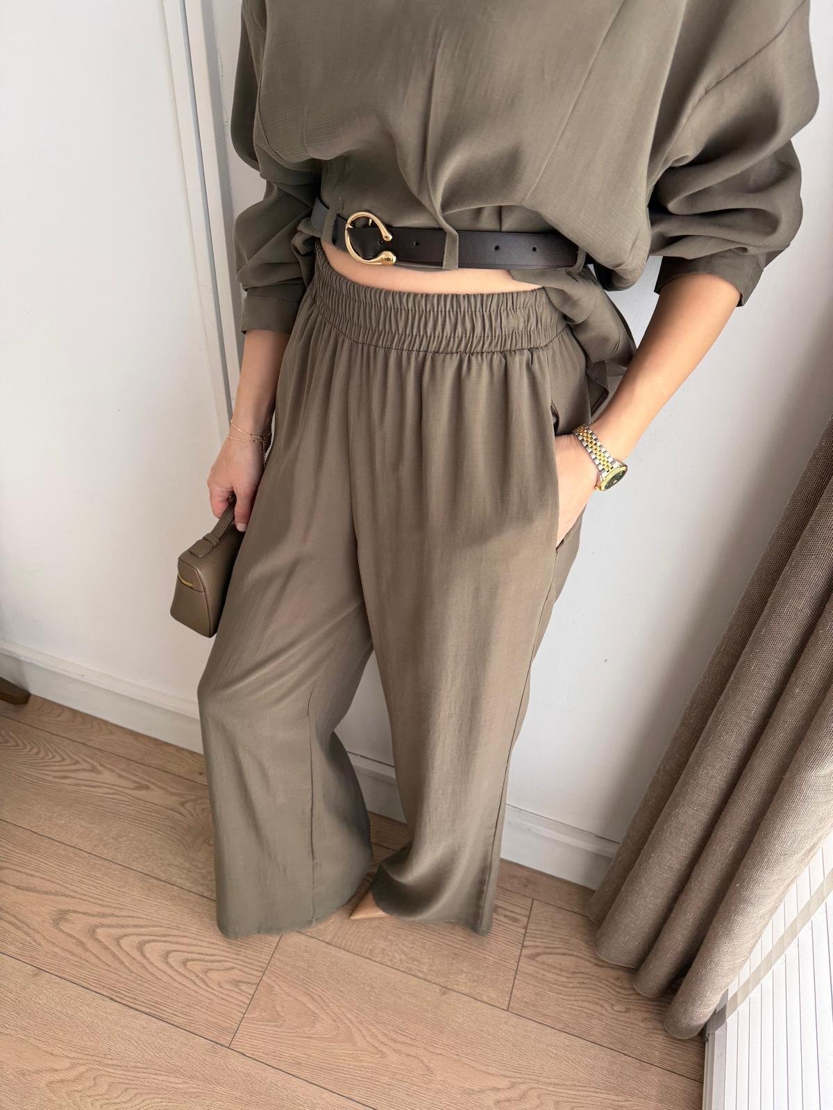 Haki Kemerli Bluz Pantolon Takım 58495