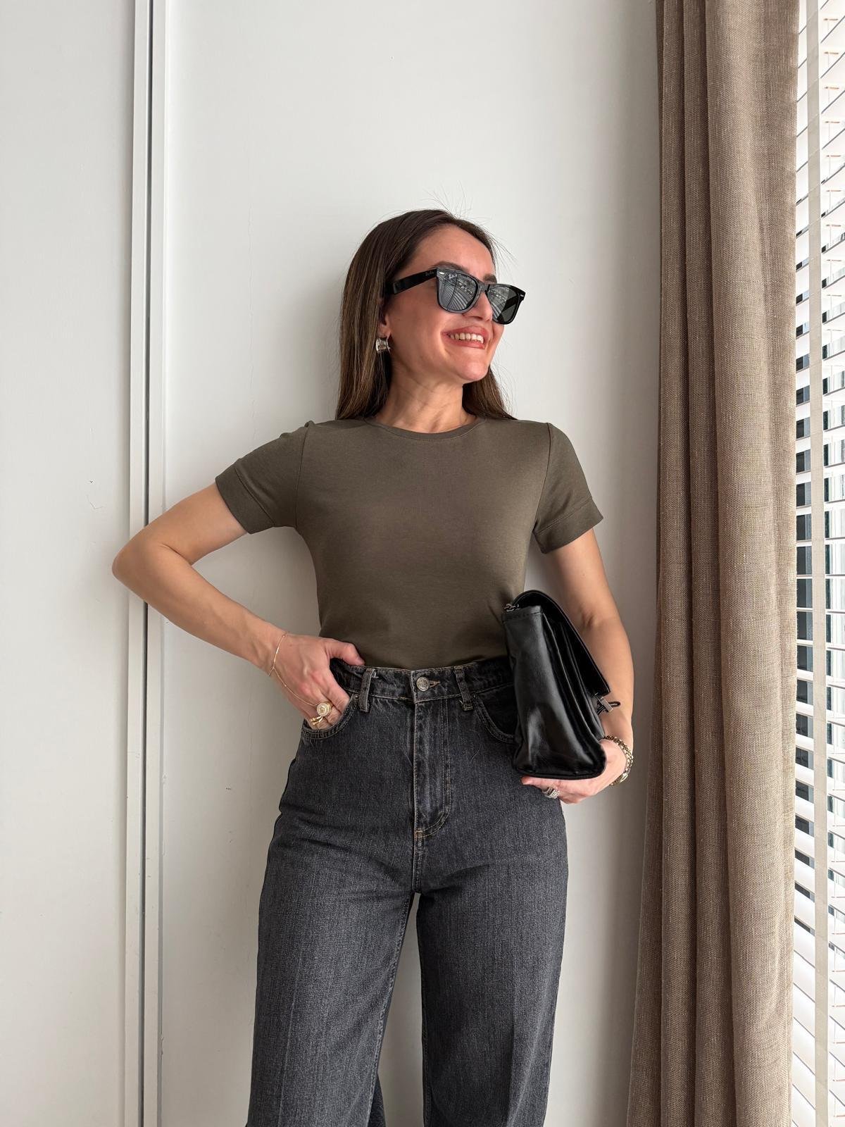 Haki Kısa Kolu Basic Tshirt 32637
