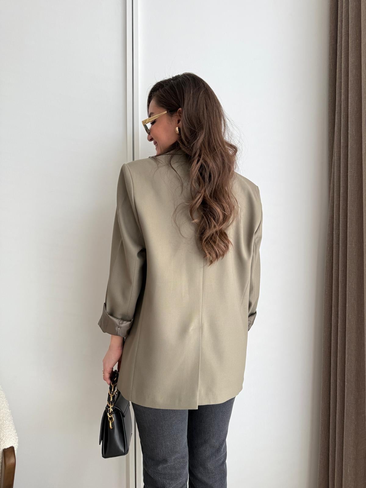 Haki Kol Dikiş Detaylı Düğmeli Blazer Ceket 7450
