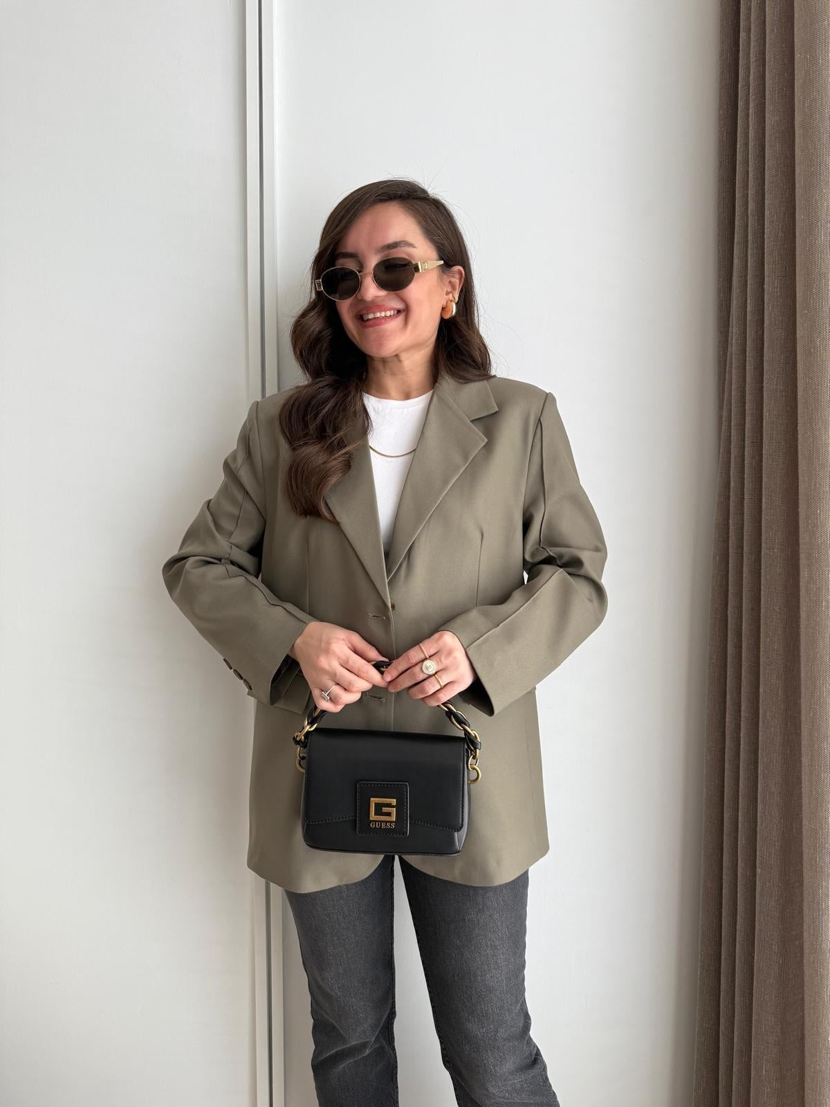 Haki Kol Dikiş Detaylı Düğmeli Blazer Ceket 7450