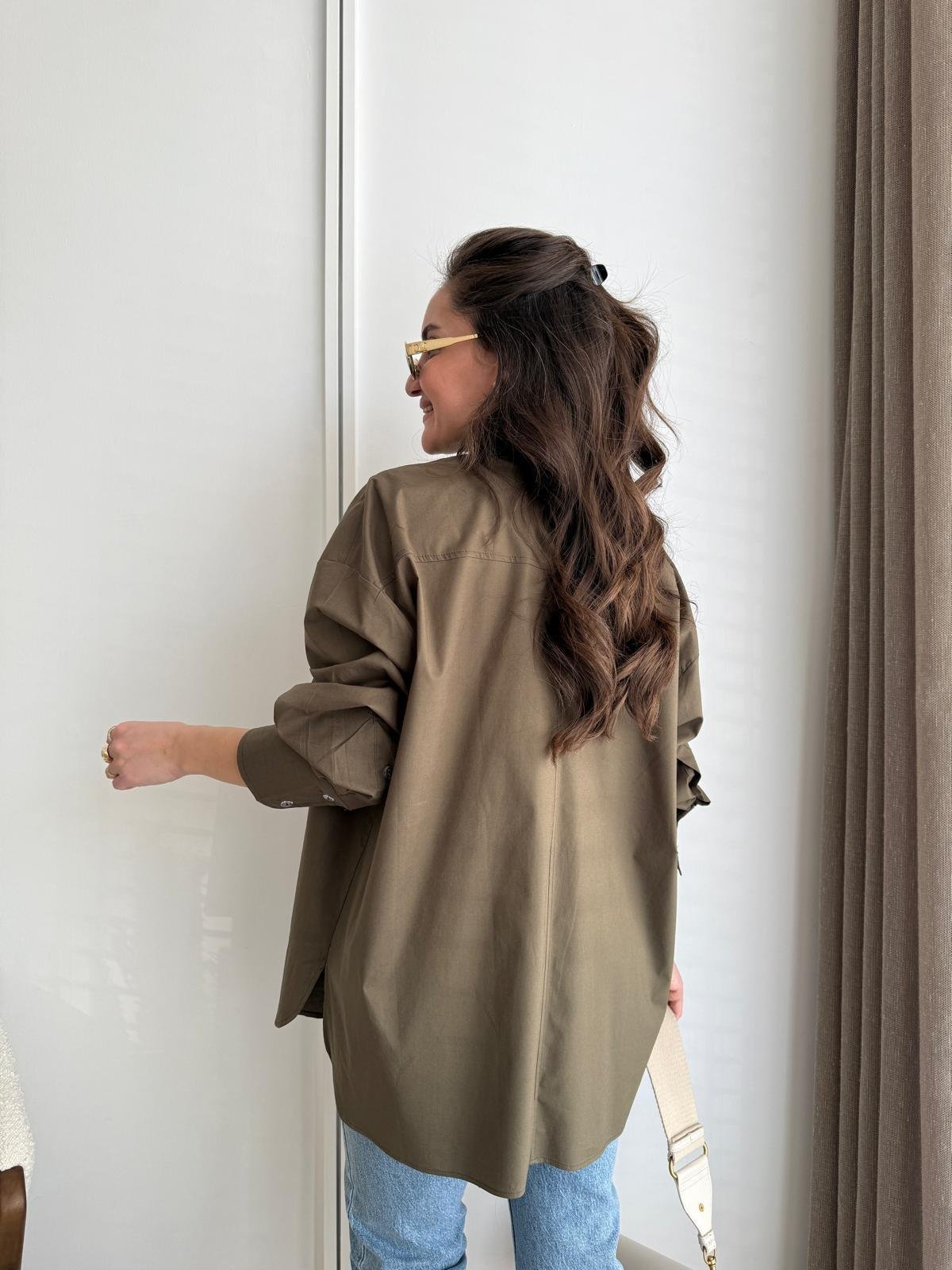 Haki Kol Manşetli Cepli Oversize Gömlek 5260
