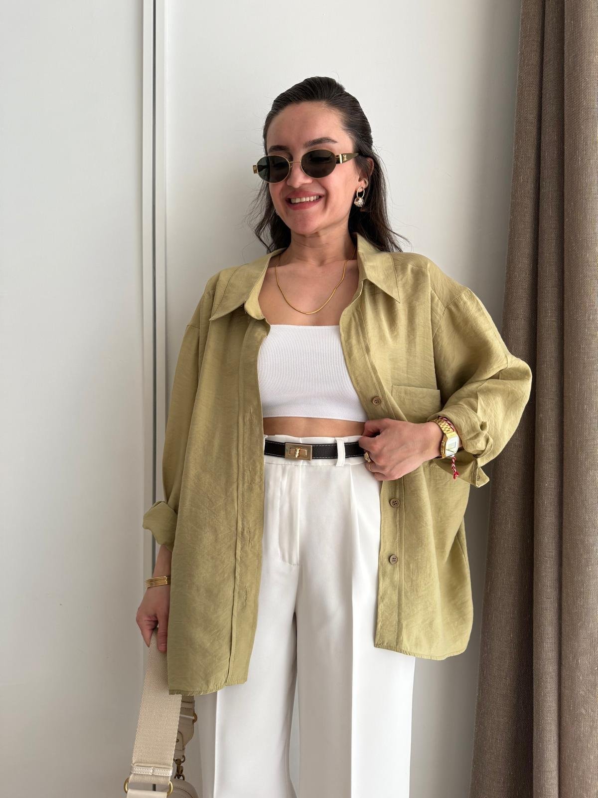 Haki Lüx Kalite Oversize Gömlek 4612