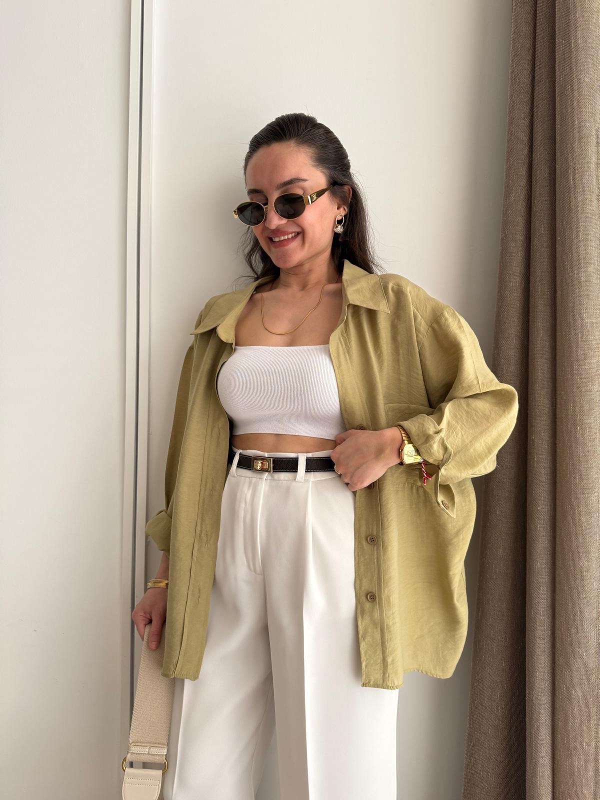 Haki Lüx Kalite Oversize Gömlek 4612