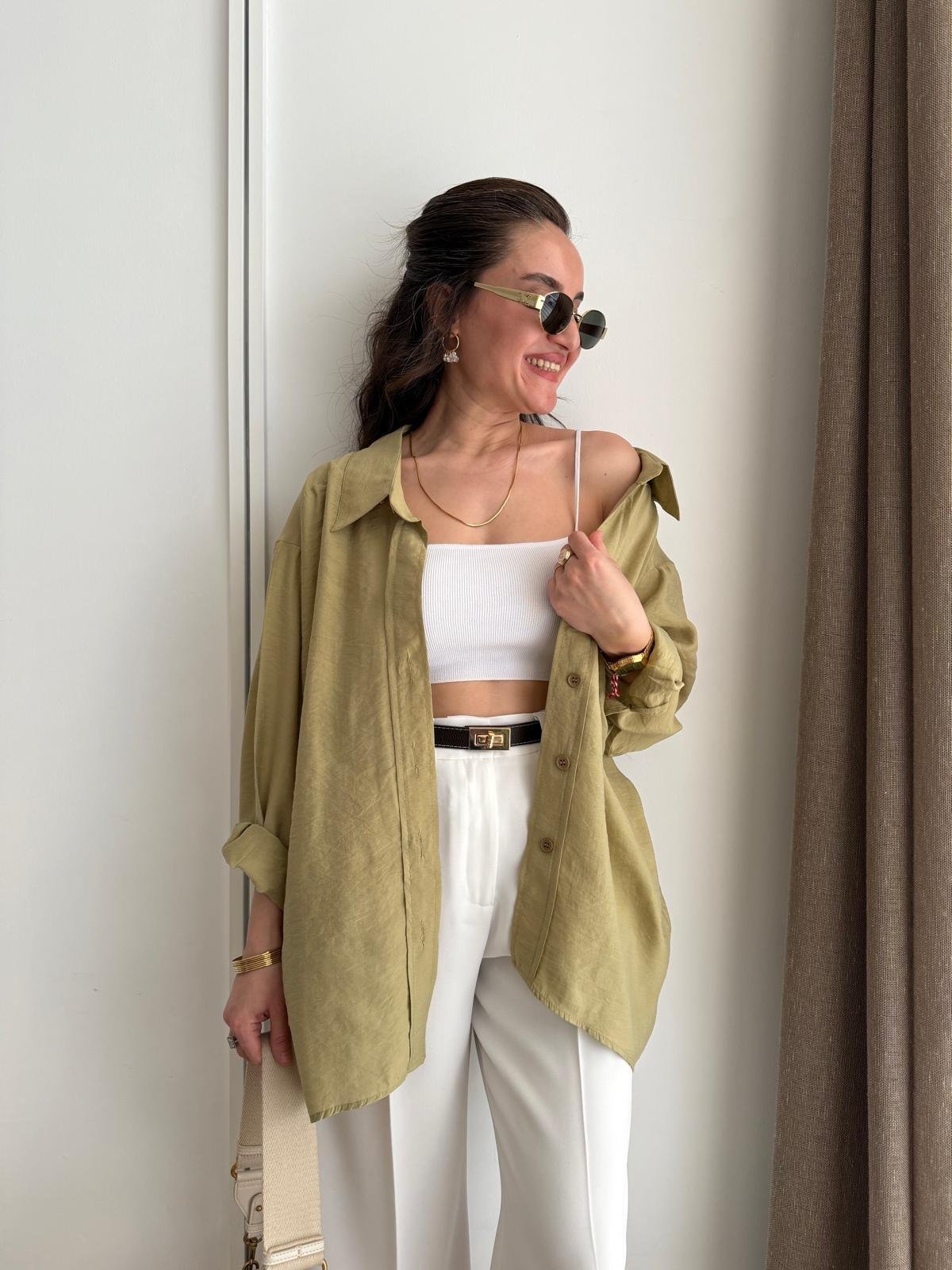 Haki Lüx Kalite Oversize Gömlek 4612