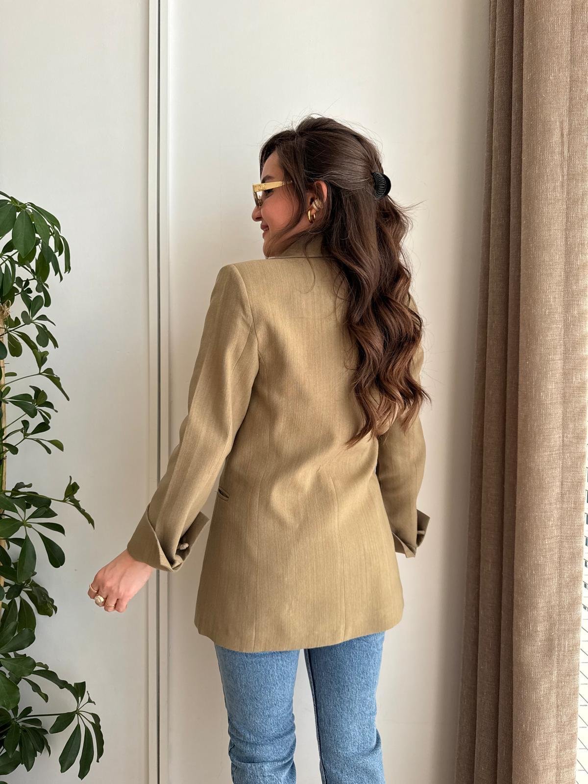 Haki Mendil Yaka Biyeli Blazer Ceket 7517