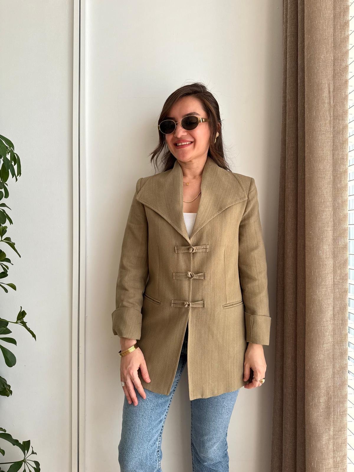 Haki Mendil Yaka Biyeli Blazer Ceket 7517