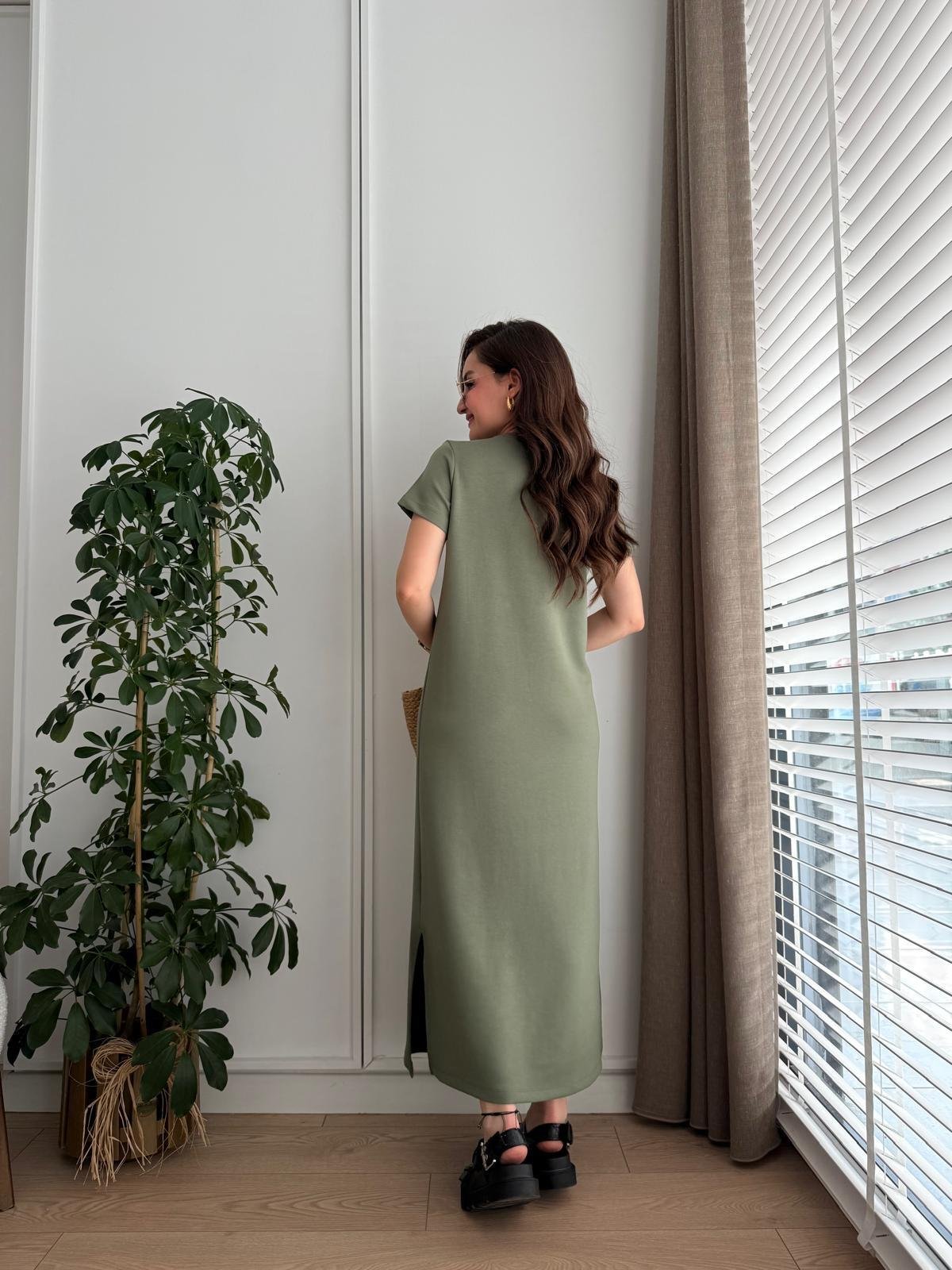 Haki Orjinal Marka Yanları Yırtmaçlı Elbise S02