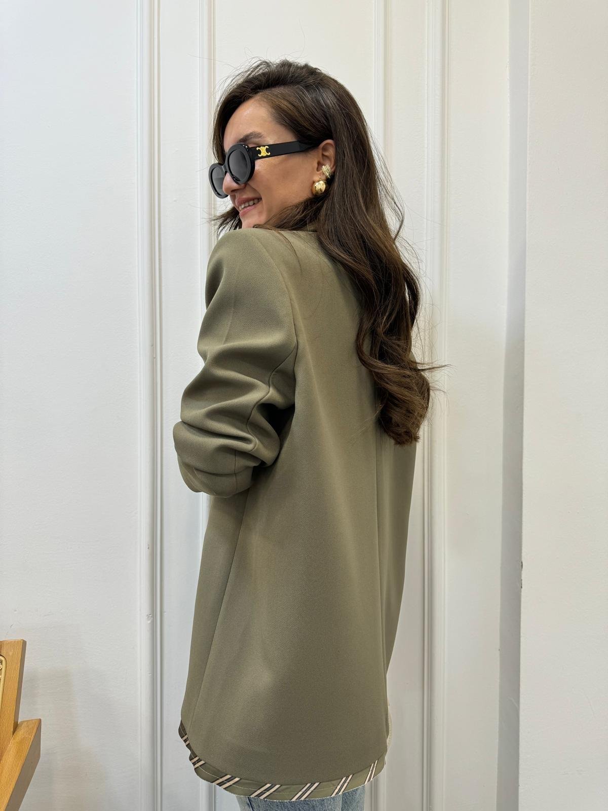 Haki Premıum Kalite Astar Detaylı Double Kumaş Blazer Ceket 9456