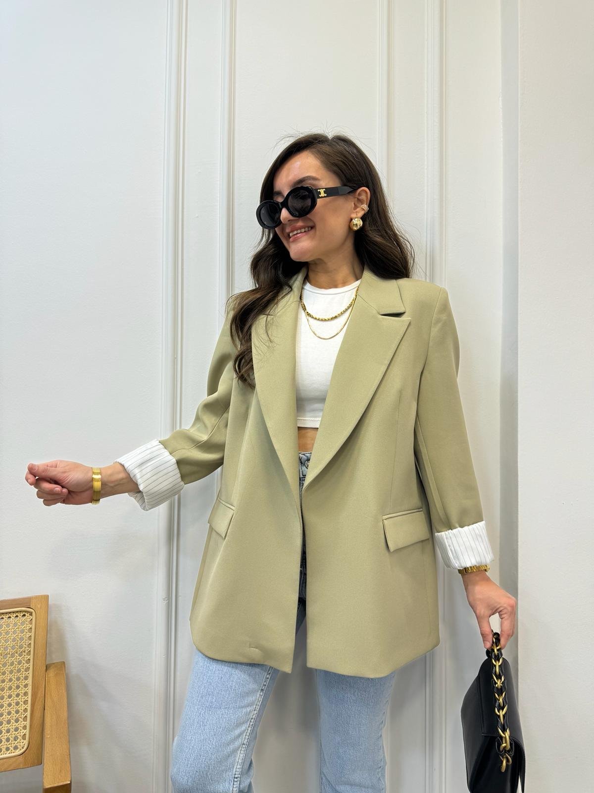 Haki Premium Kalite Marin Astarlı Blazer Ceket 9134