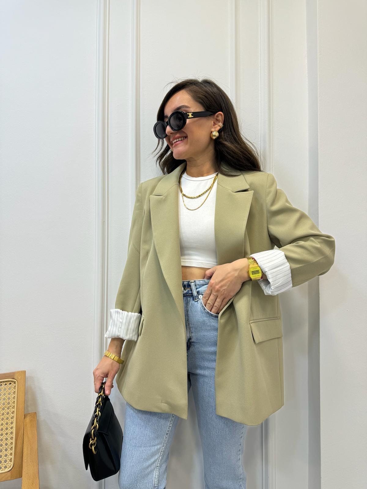 Haki Premium Kalite Marin Astarlı Blazer Ceket 9134