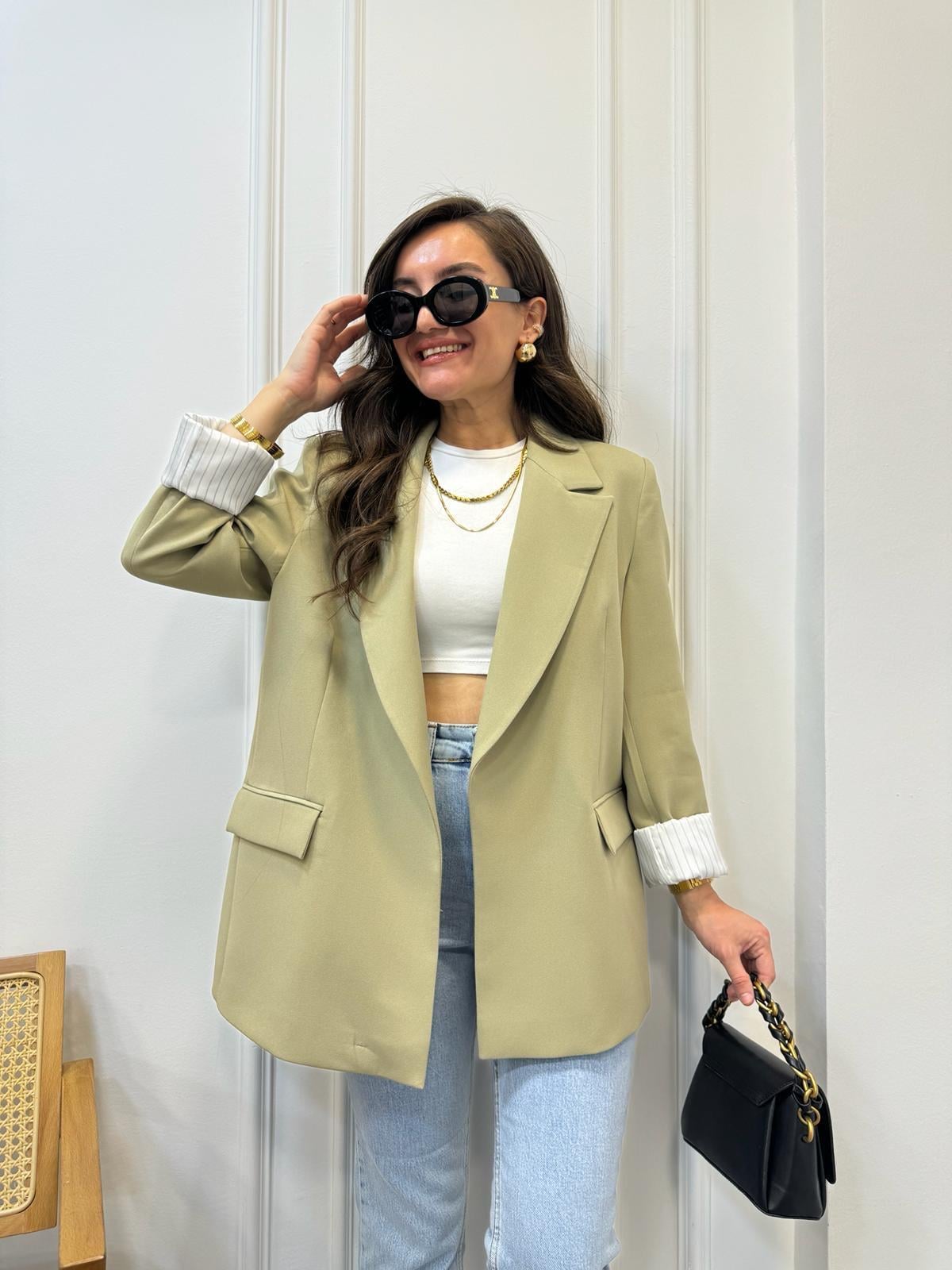 Haki Premium Kalite Marin Astarlı Blazer Ceket 9134