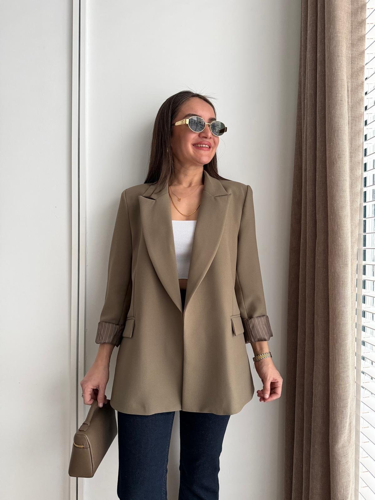 Haki Premium Kalite Marin Astarlı Double Kumaş Blazer 7560