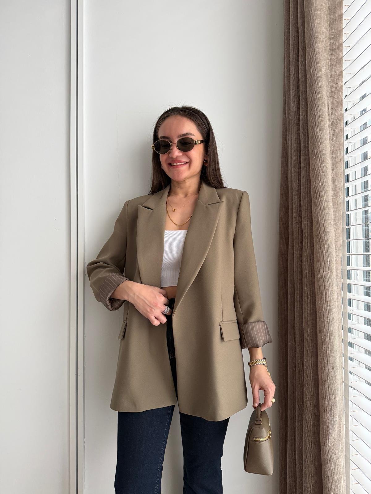 Haki Premium Kalite Marin Astarlı Double Kumaş Blazer 7560