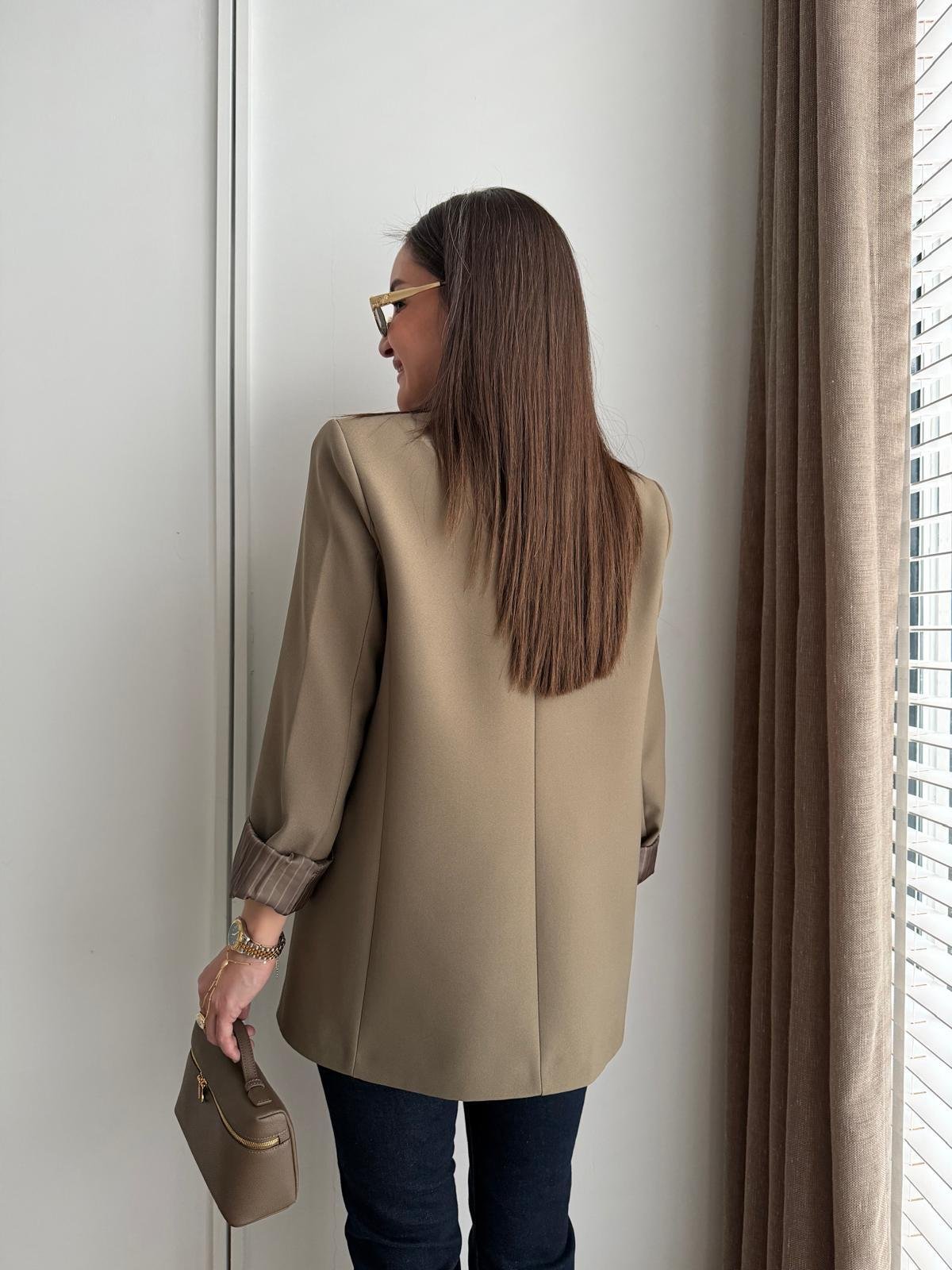 Haki Premium Kalite Marin Astarlı Double Kumaş Blazer 7560