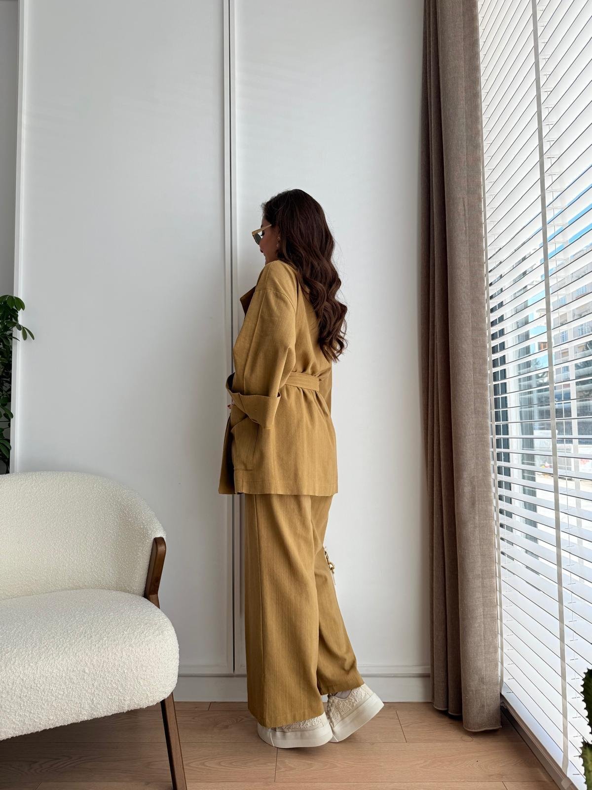 Hardal Kuşaklı Cepli Kimono Takım 8447