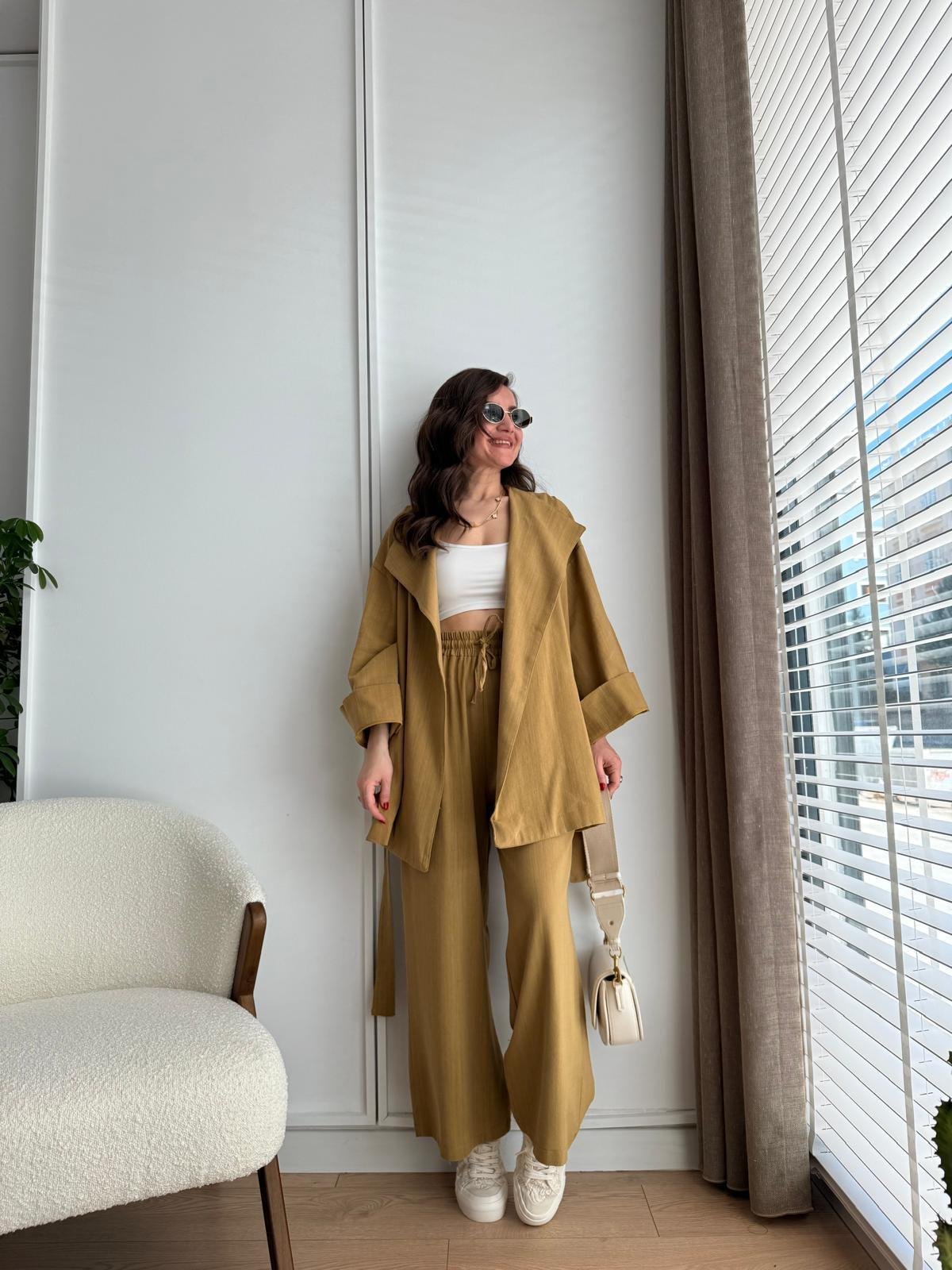Hardal Kuşaklı Cepli Kimono Takım 8447