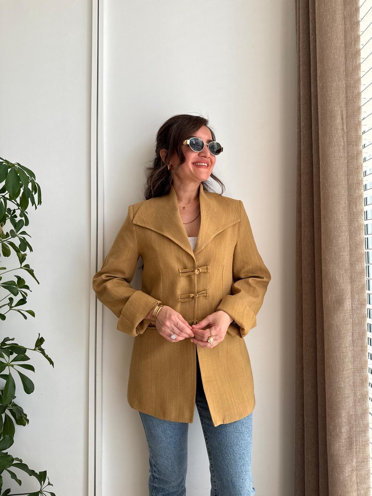 Hardal Mendil Yaka Biyeli Blazer Ceket 7517