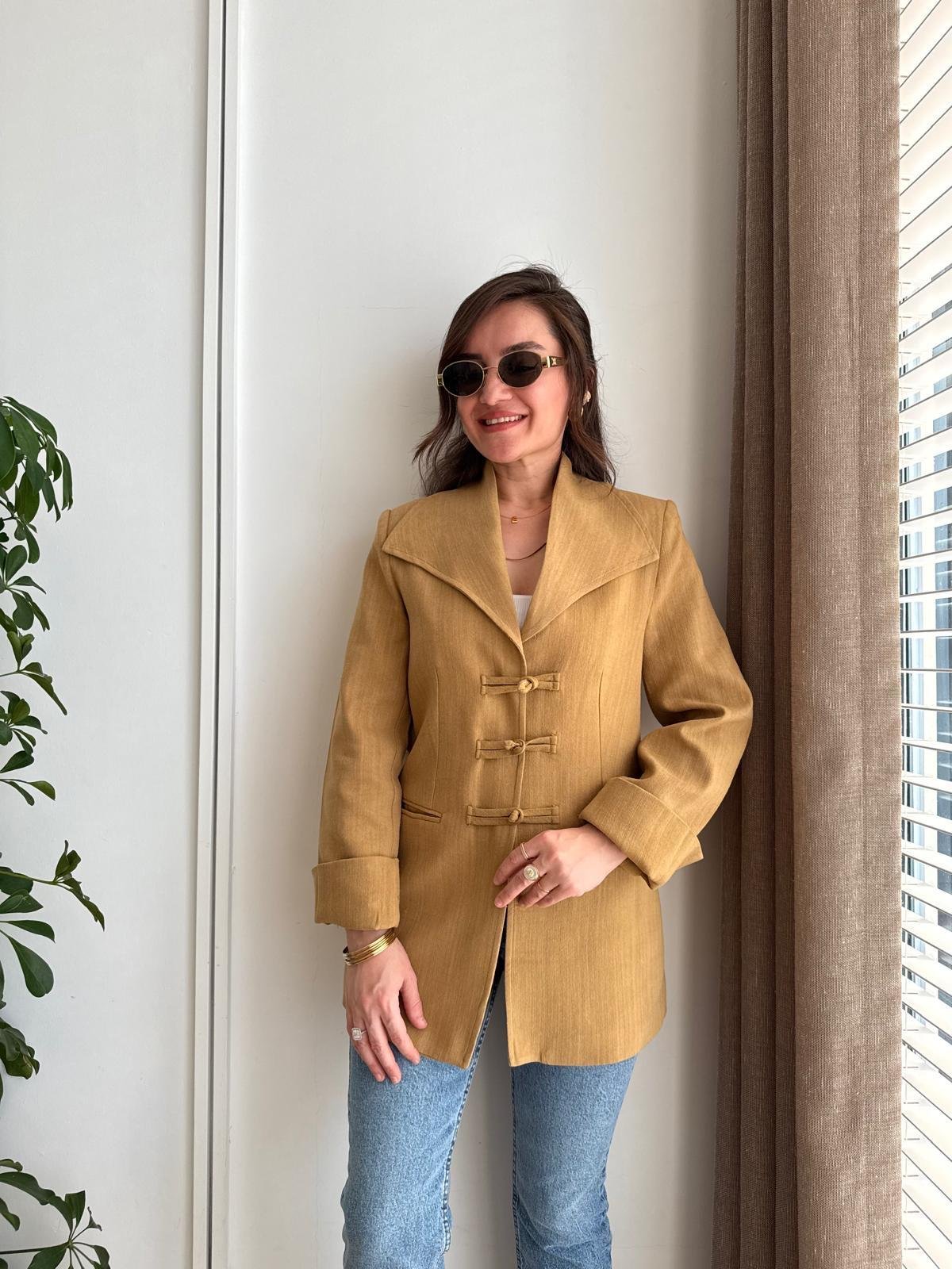 Hardal Mendil Yaka Biyeli Blazer Ceket 7517