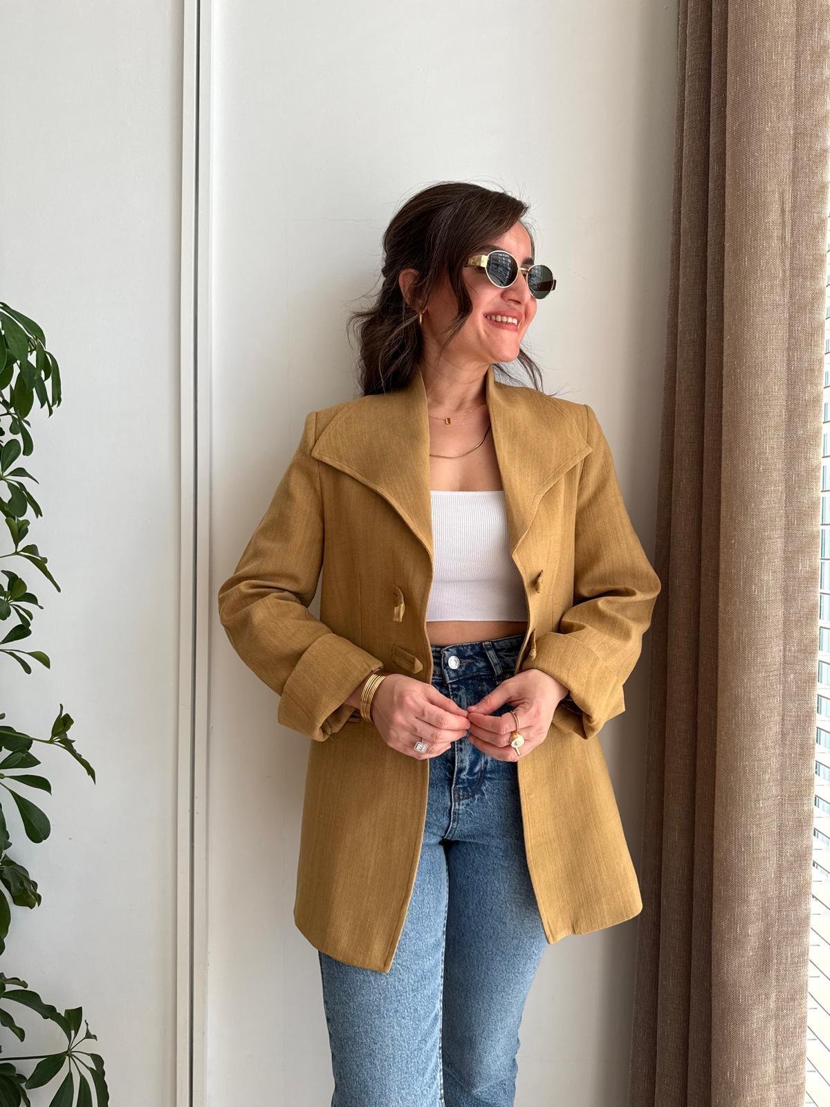 Hardal Mendil Yaka Biyeli Blazer Ceket 7517