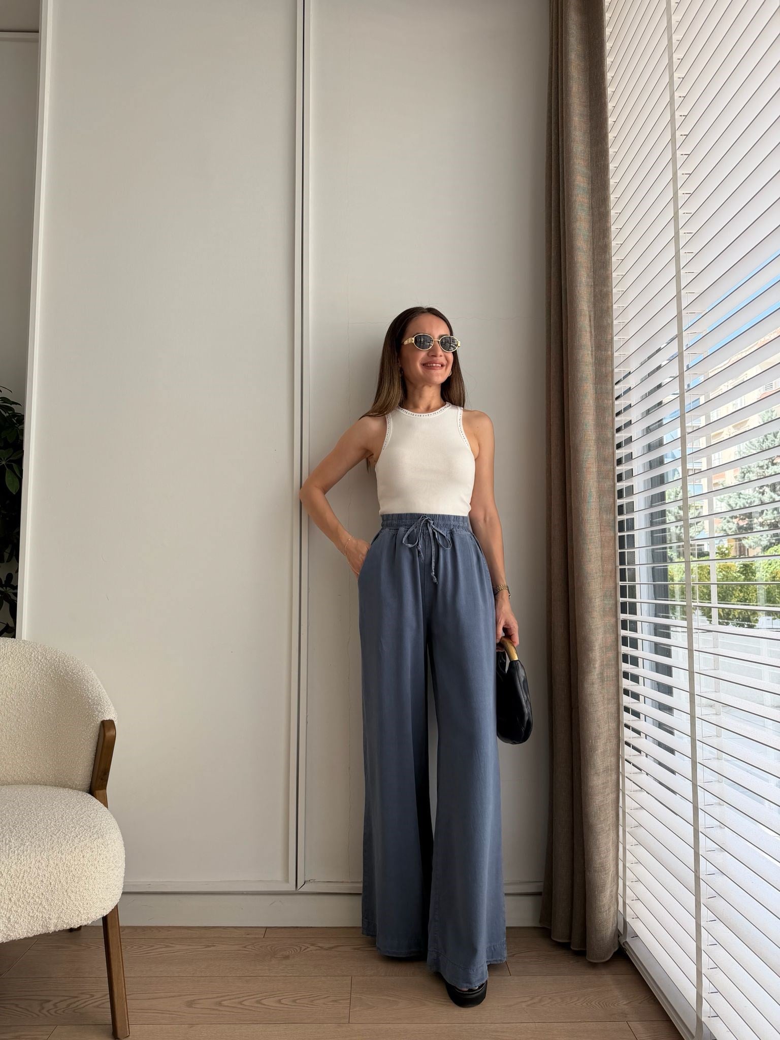 İndigo Bel Lastikli Cepli Tensel Pantolon HS708