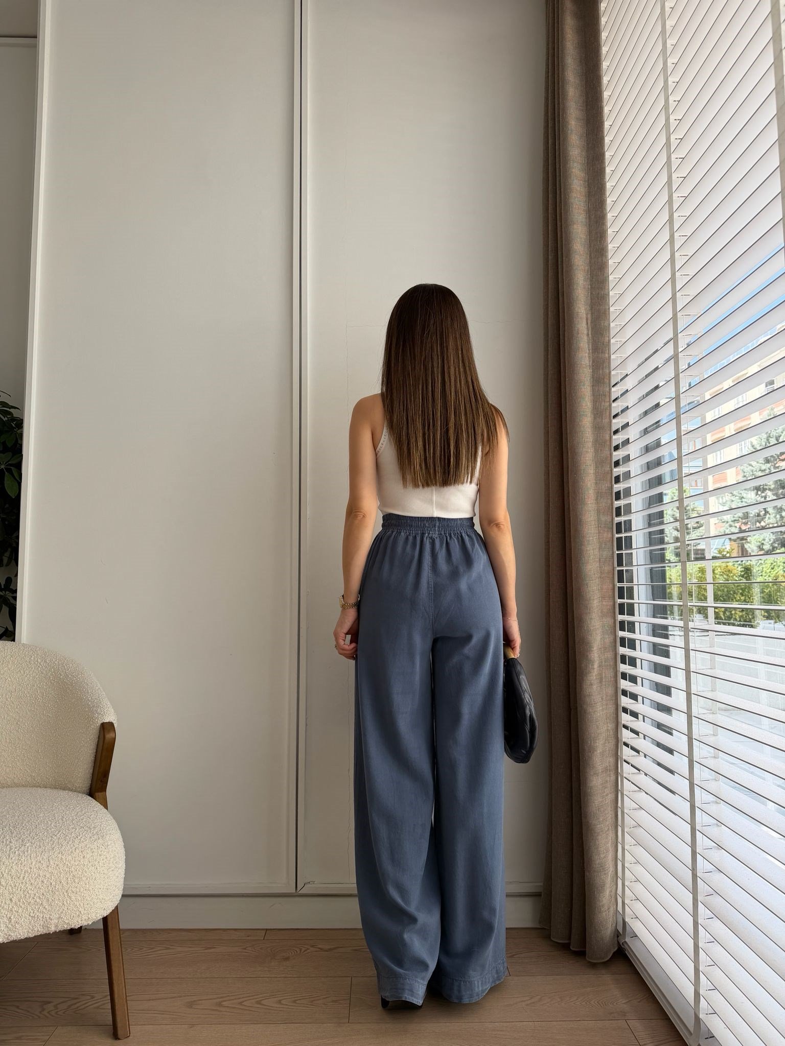 İndigo Bel Lastikli Cepli Tensel Pantolon HS708