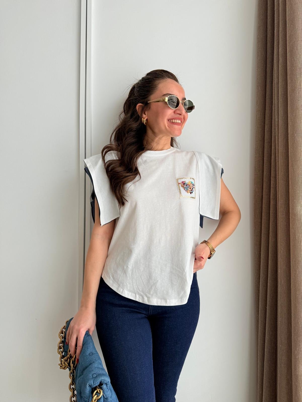 İndigo Bisiklet Yaka Pul Cepli Kol Detaylı Tshirt 29664