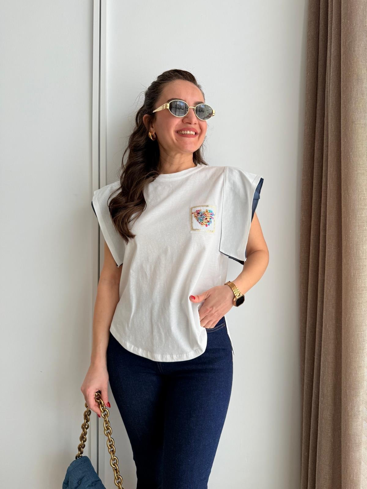 İndigo Bisiklet Yaka Pul Cepli Kol Detaylı Tshirt 29664