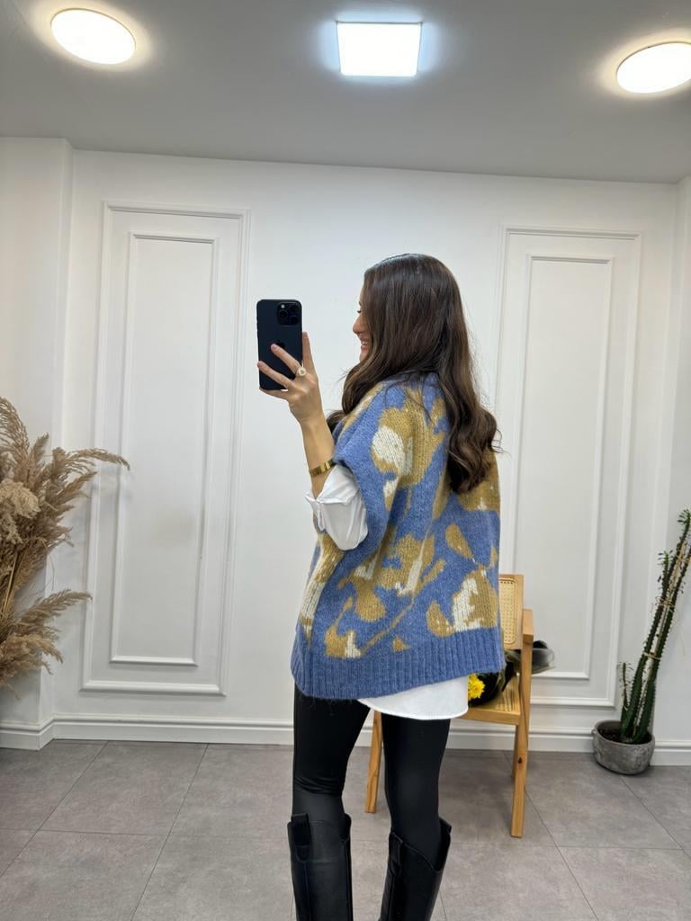 İndigo Camel Desenli Süveter Gömlek Takım 93733