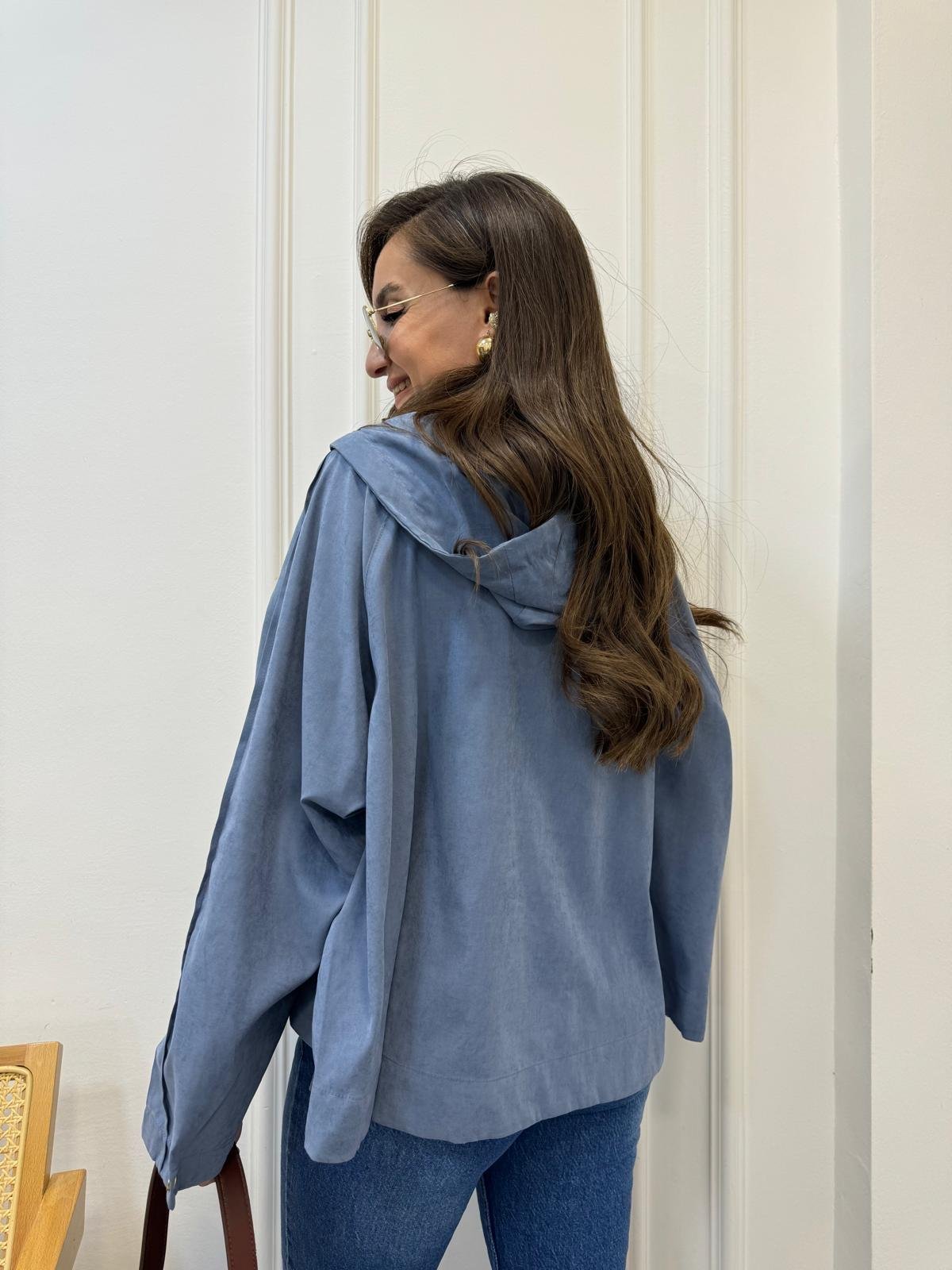 İndigo Gold Düğmeli Cepli Bomber Ceket 1006