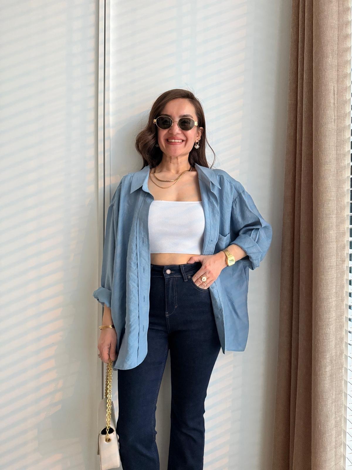 İndigo Lüx Kalite Oversize Gömlek 4612