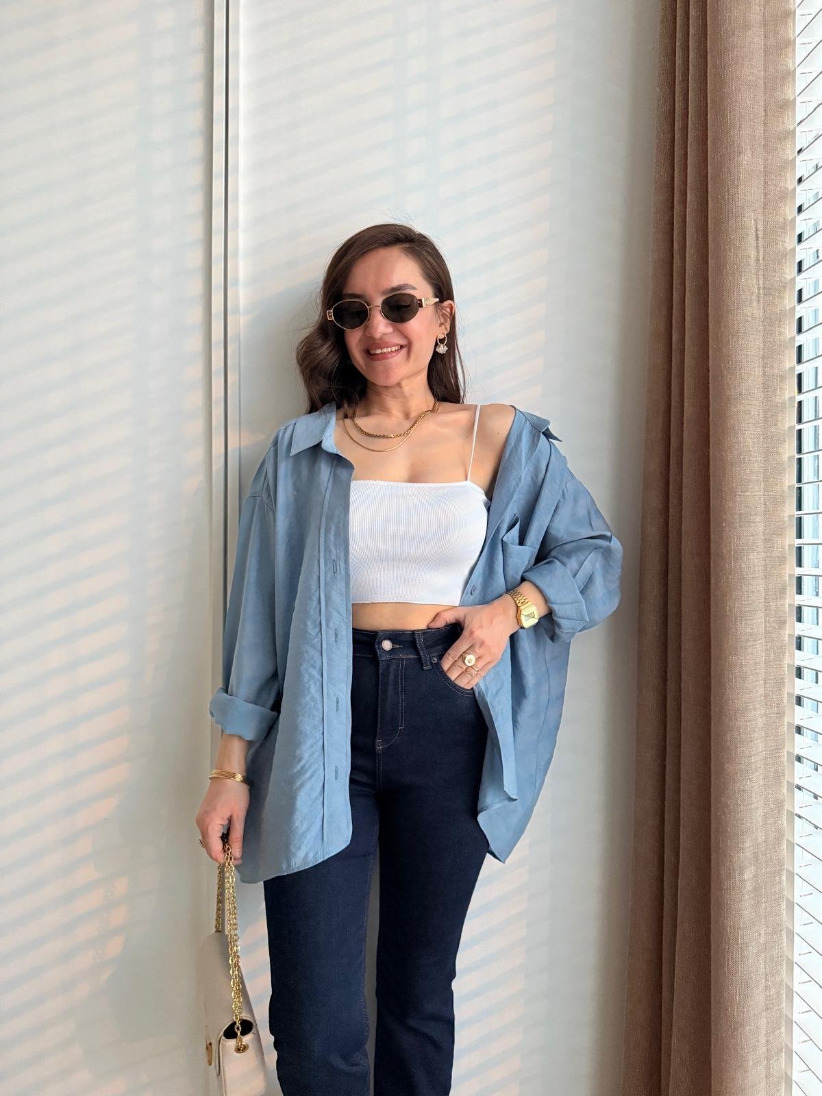 İndigo Lüx Kalite Oversize Gömlek 4612