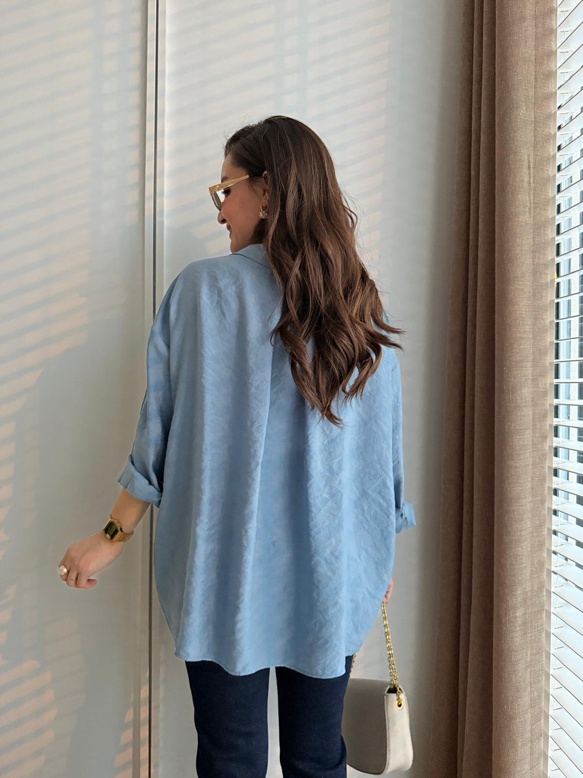 İndigo Lüx Kalite Oversize Gömlek 4612