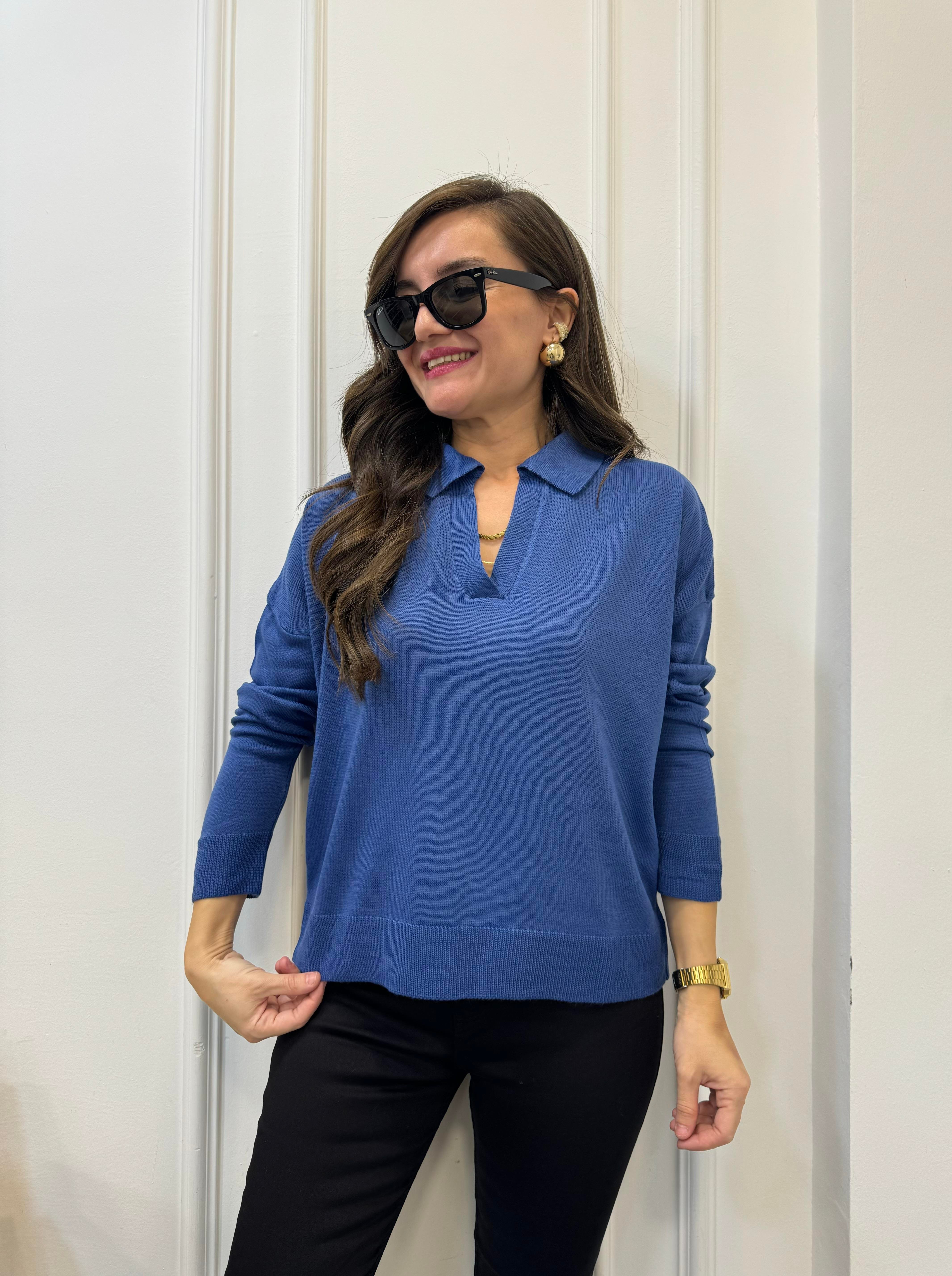İndigo Polo Yaka Triko Bluz 3215