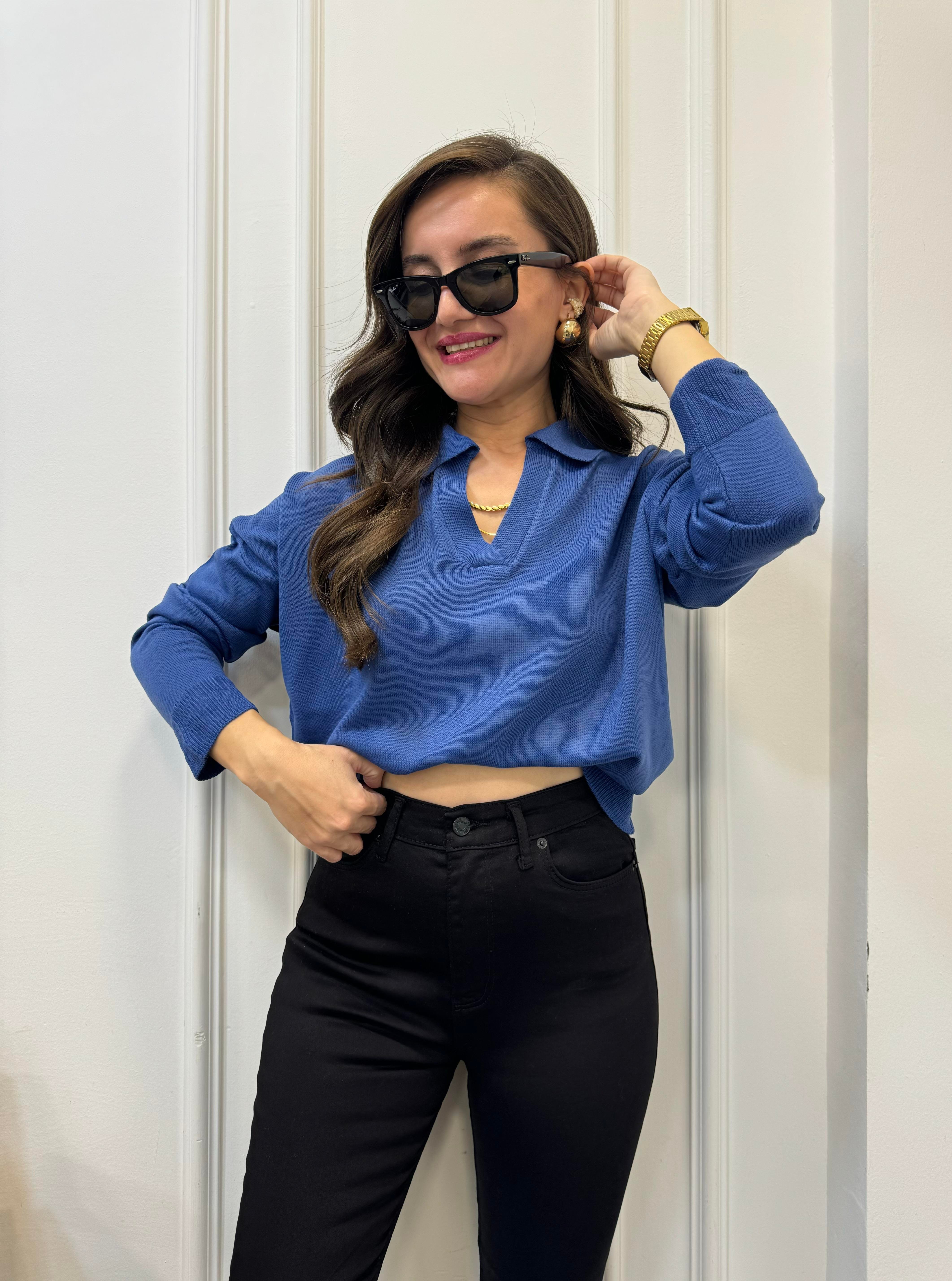 İndigo Polo Yaka Triko Bluz 3215