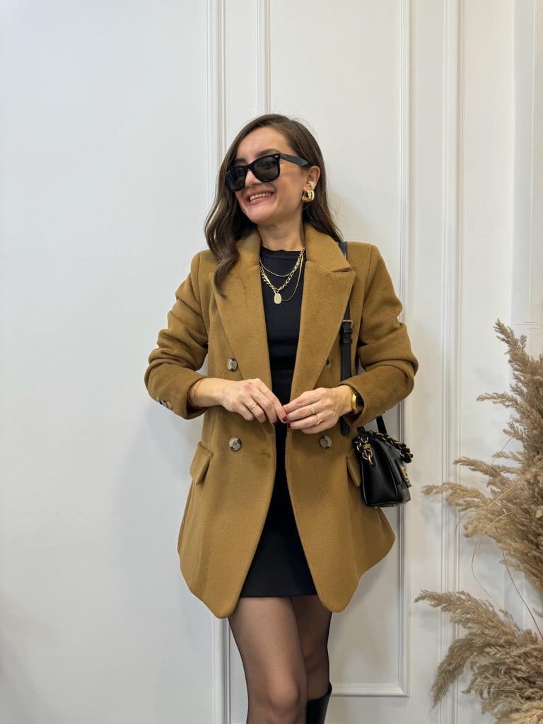 Kahve Düğmeli Detaylı Kaşe Blazer Ceket 2047
