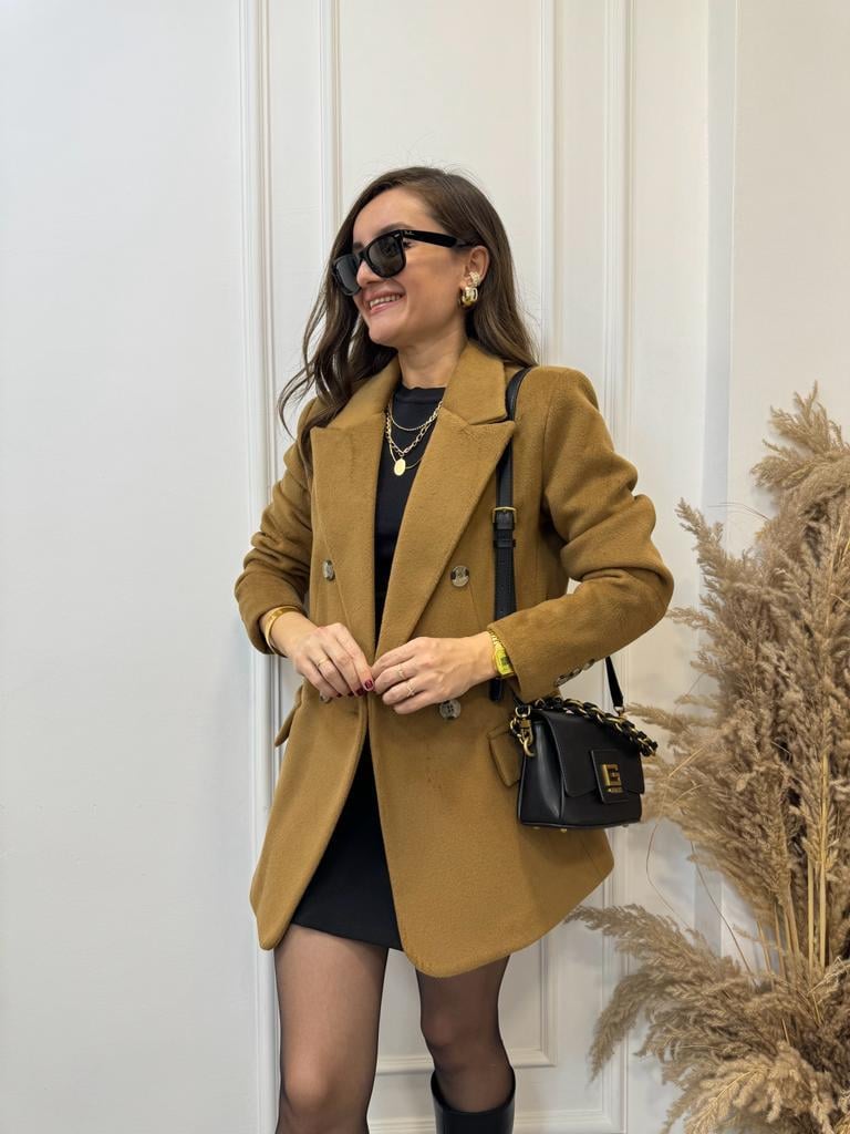 Kahve Düğmeli Detaylı Kaşe Blazer Ceket 2047