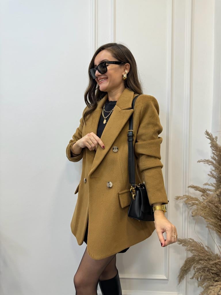 Kahve Düğmeli Detaylı Kaşe Blazer Ceket 2047