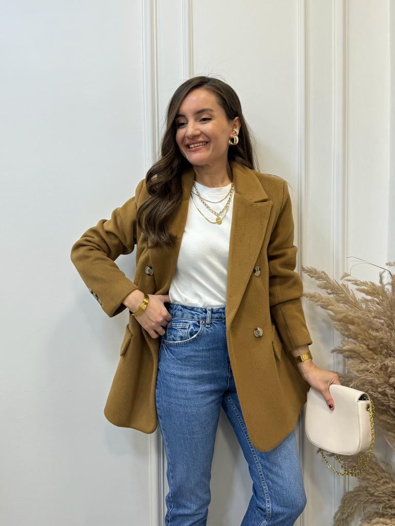 Kahve Düğmeli Detaylı Kaşe Blazer Ceket 2047